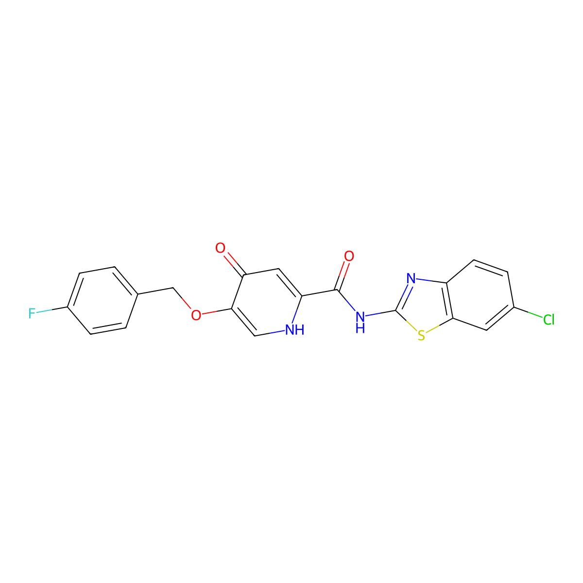 N-(6-chlorobenzo[d]thiazol-2-yl)-5-((4-fluorobenzyl)oxy)-4-oxo-1,4-dihydropyridine-2-carboxamide molecular structure, CAS 1021261-83-5
