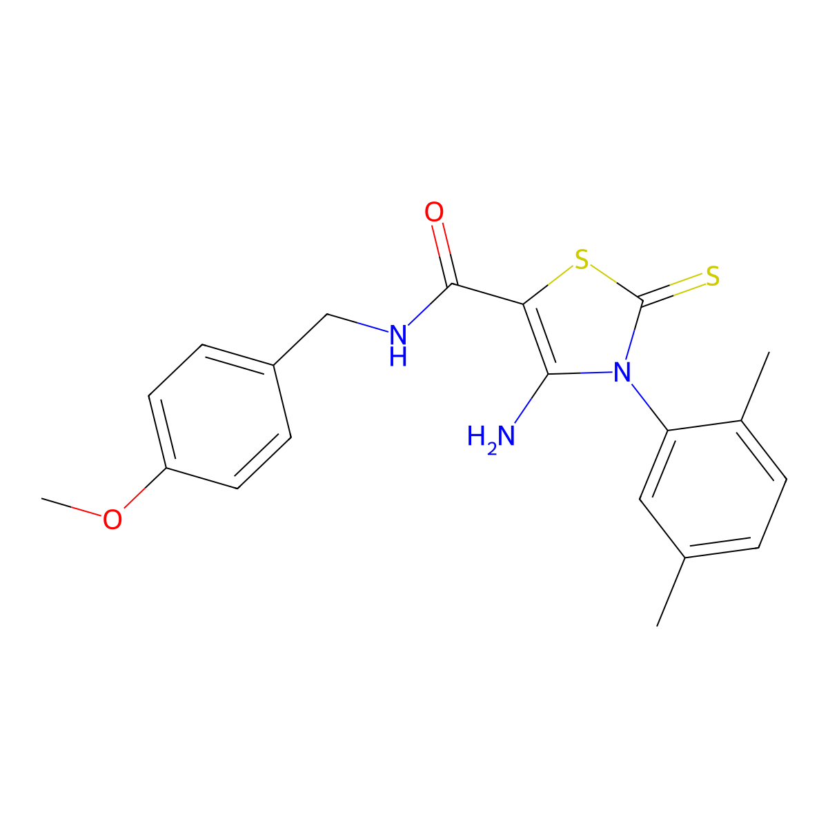4-amino-3-(2,5-dimethylphenyl)-N-(4-methoxybenzyl)-2-thioxo-2,3-dihydrothiazole-5-carboxamide molecular structure, CAS 1021261-84-6