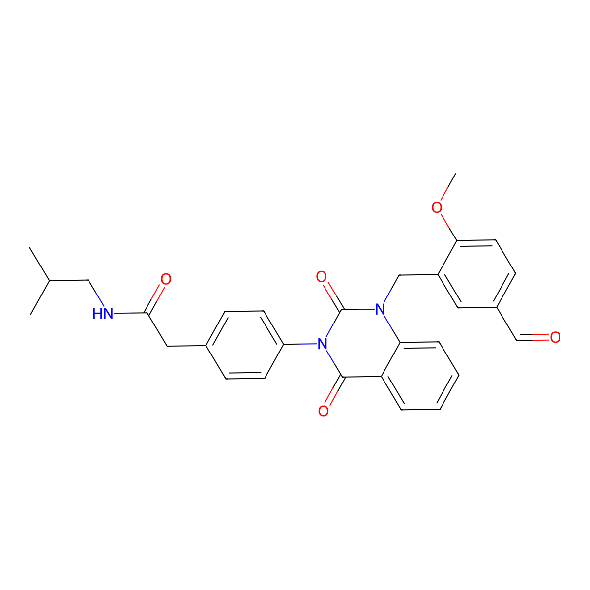 2-(4-{1-[(5-formyl-2-methoxyphenyl)methyl]-2,4-dioxo-1,2,3,4-tetrahydroquinazolin-3-yl}phenyl)-N-(2-methylpropyl)acetamide molecular structure, CAS 1021261-87-9
