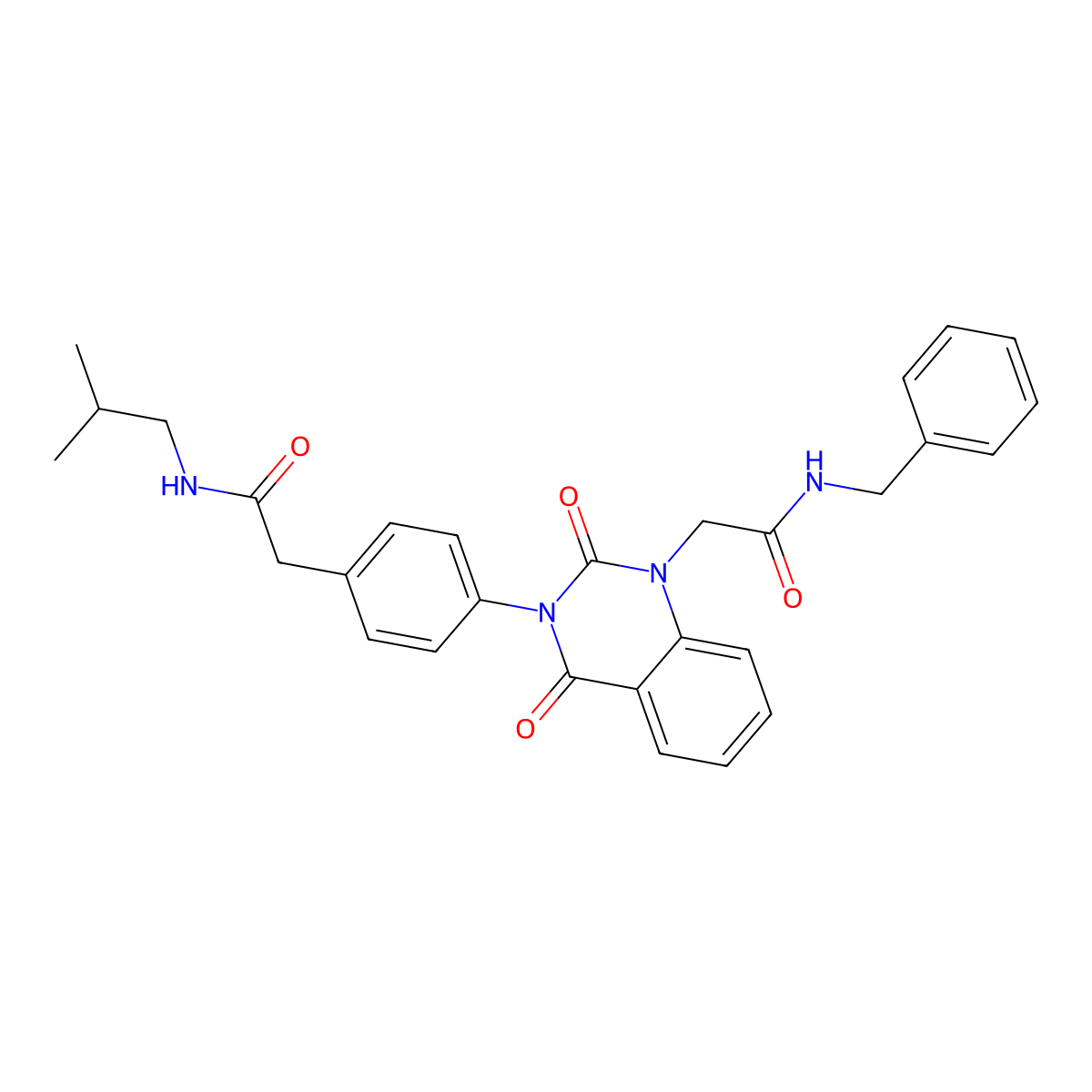 N-benzyl-2-(3-(4-(2-(isobutylamino)-2-oxoethyl)phenyl)-2,4-dioxo-3,4-dihydroquinazolin-1(2H)-yl)acetamide molecular structure, CAS 1021261-90-4