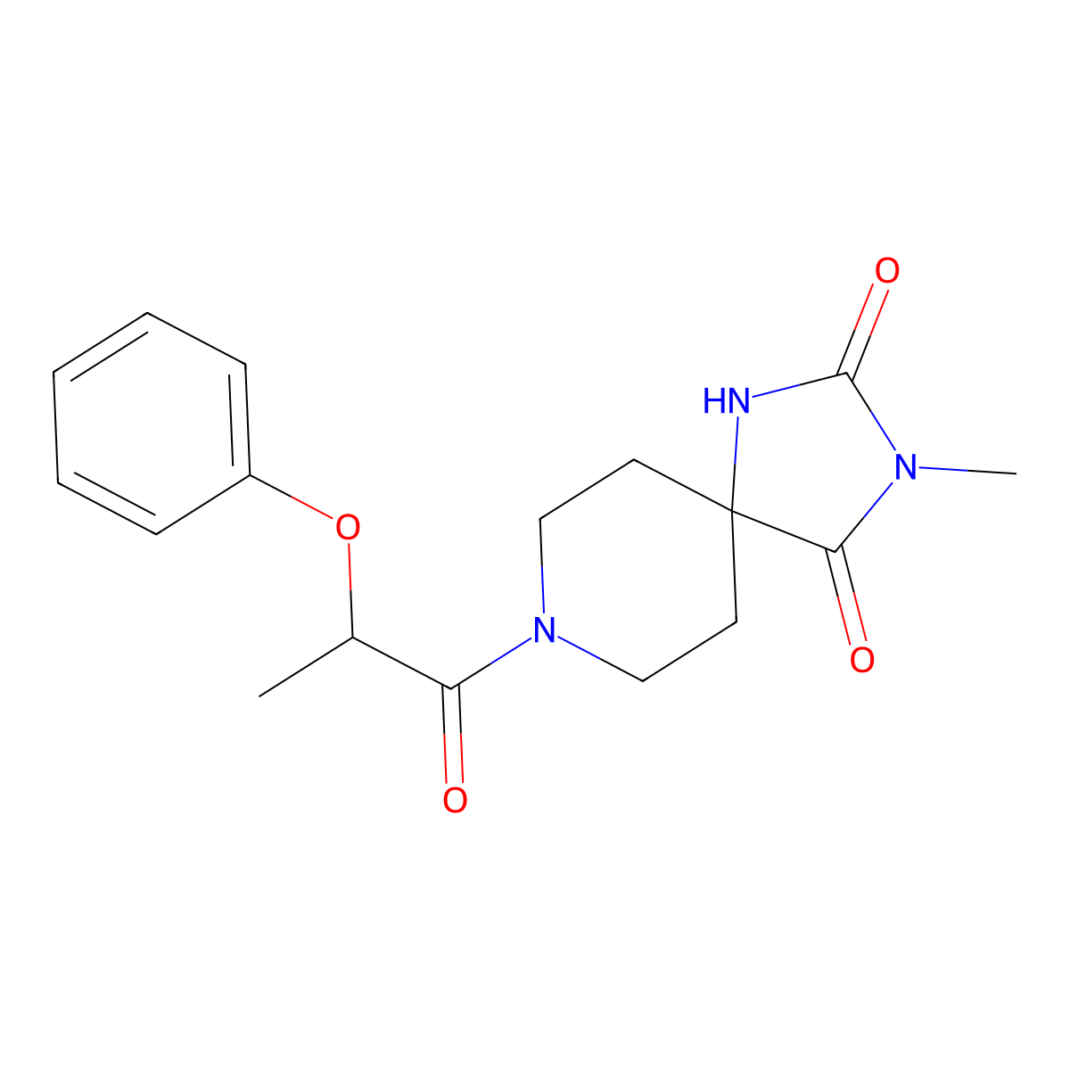 3-Methyl-8-(2-phenoxypropanoyl)-1,3,8-triazaspiro[4.5]decane-2,4-dione molecular structure, CAS 1021261-95-9