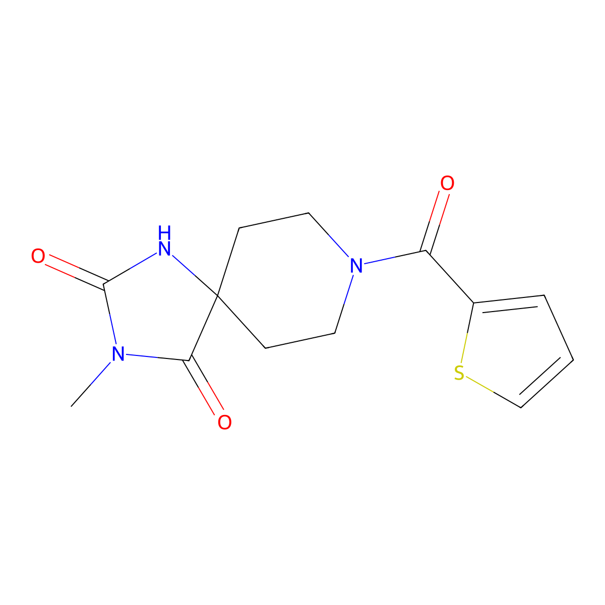 3-Methyl-8-(thiophene-2-carbonyl)-1,3,8-triazaspiro[4.5]decane-2,4-dione molecular structure, CAS 1021262-03-2