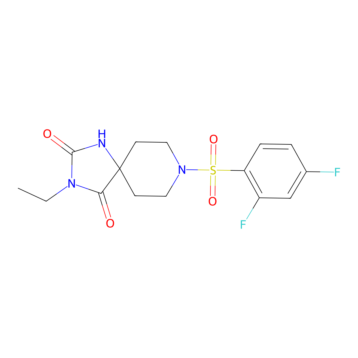 8-(2,4-Difluorobenzenesulfonyl)-3-ethyl-1,3,8-triazaspiro[4.5]decane-2,4-dione molecular structure, CAS 1021262-10-1