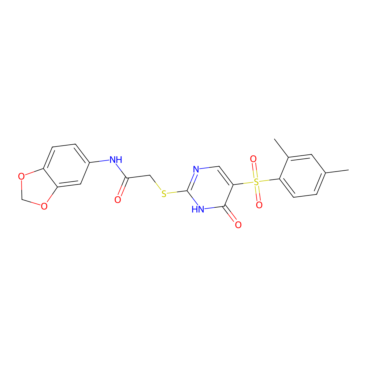 N-(2H-1,3-benzodioxol-5-yl)-2-{[5-(2,4-dimethylbenzenesulfonyl)-6-oxo-1,6-dihydropyrimidin-2-yl]sulfanyl}acetamide molecular structure, CAS 1021262-14-5