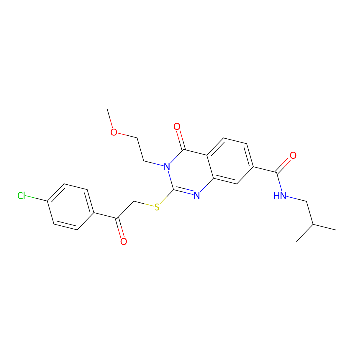 2-((2-(4-chlorophenyl)-2-oxoethyl)thio)-N-isobutyl-3-(2-methoxyethyl)-4-oxo-3,4-dihydroquinazoline-7-carboxamide molecular structure, CAS 1021262-17-8