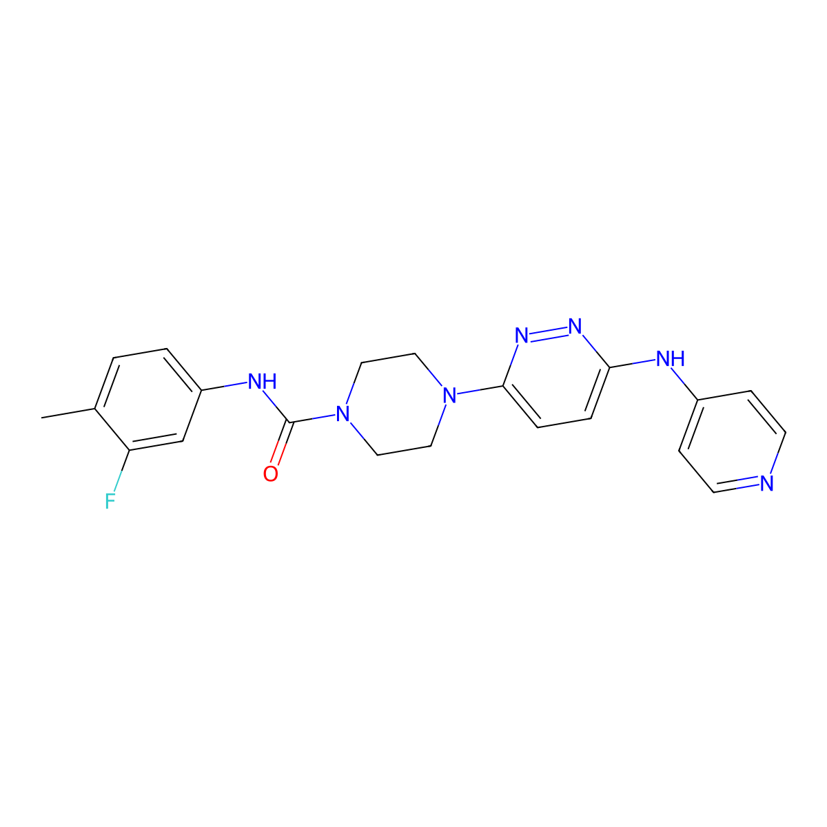 N-(3-fluoro-4-methylphenyl)-4-(6-(pyridin-4-ylamino)pyridazin-3-yl)piperazine-1-carboxamide molecular structure, CAS 1021262-31-6