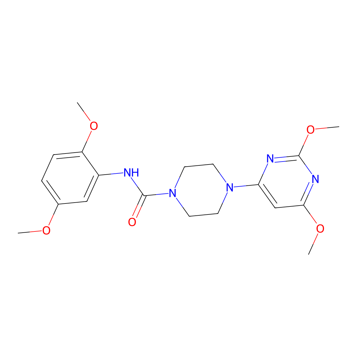N-(2,5-dimethoxyphenyl)-4-(2,6-dimethoxypyrimidin-4-yl)piperazine-1-carboxamide molecular structure, CAS 1021262-60-1