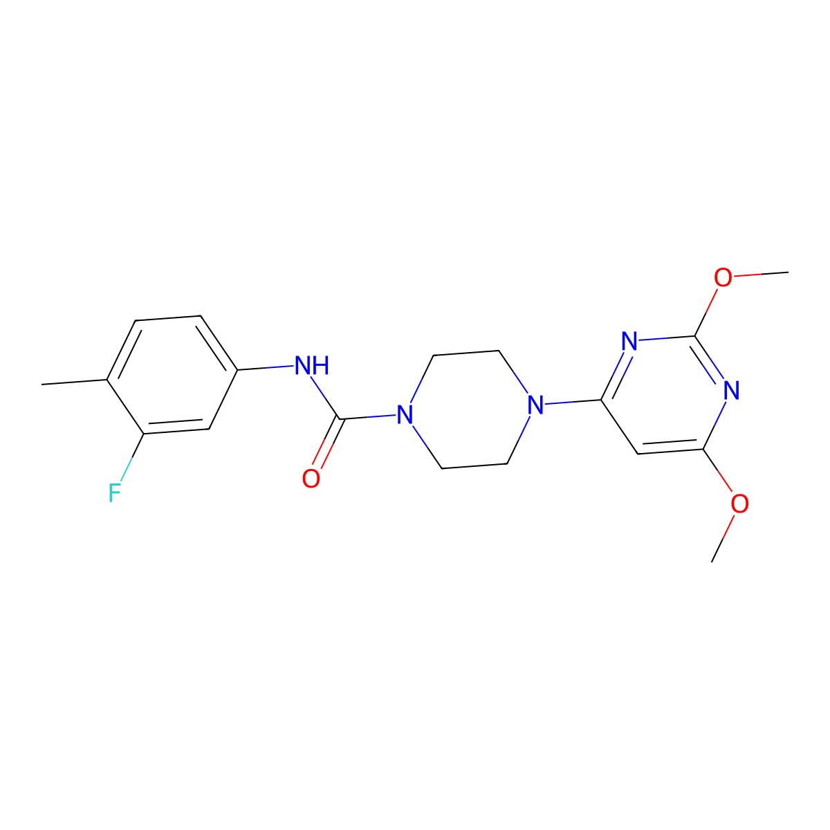 4-(2,6-dimethoxypyrimidin-4-yl)-N-(3-fluoro-4-methylphenyl)piperazine-1-carboxamide molecular structure, CAS 1021262-66-7
