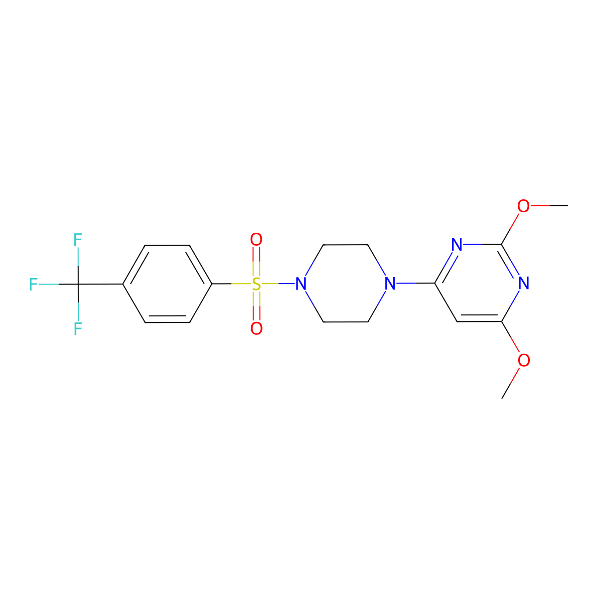 2,4-Dimethoxy-6-(4-((4-(trifluoromethyl)phenyl)sulfonyl)piperazin-1-yl)pyrimidine molecular structure, CAS 1021262-82-7