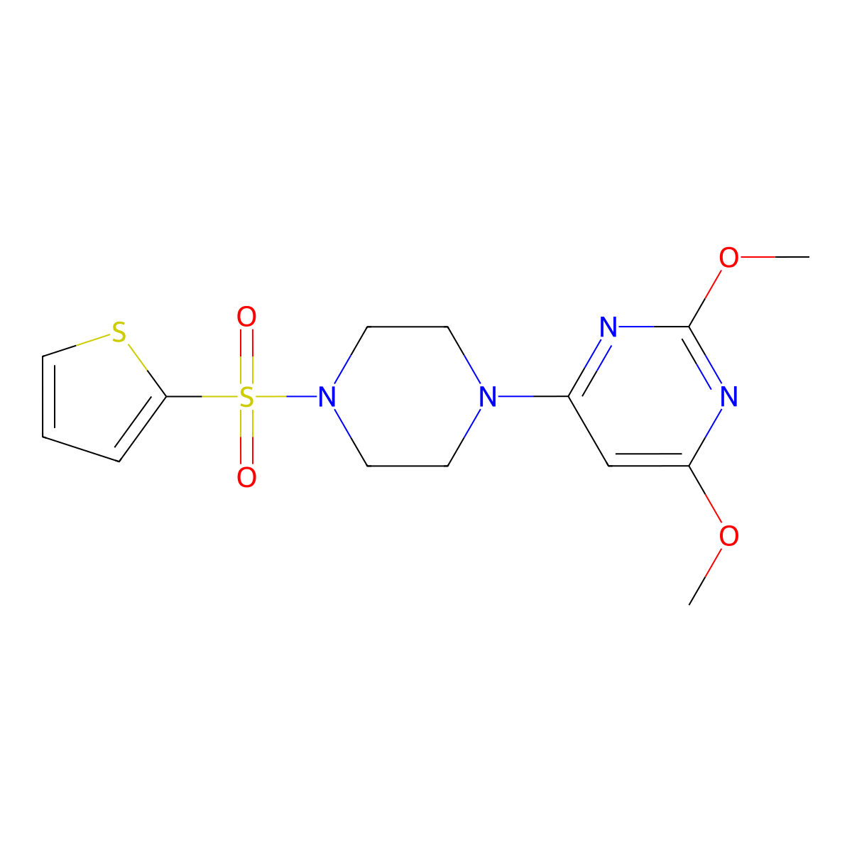 2,4-Dimethoxy-6-(4-(thiophen-2-ylsulfonyl)piperazin-1-yl)pyrimidine molecular structure, CAS 1021262-84-9