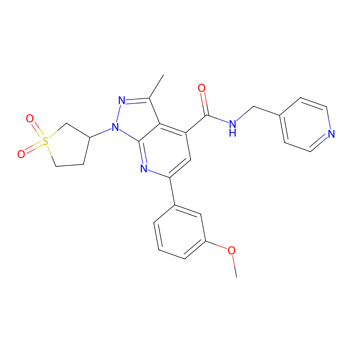 1-(1,1-dioxidotetrahydrothiophen-3-yl)-6-(3-methoxyphenyl)-3-methyl-N-(pyridin-4-ylmethyl)-1H-pyrazolo[3,4-b]pyridine-4-carboxamide molecular structure, CAS 1021263-14-8