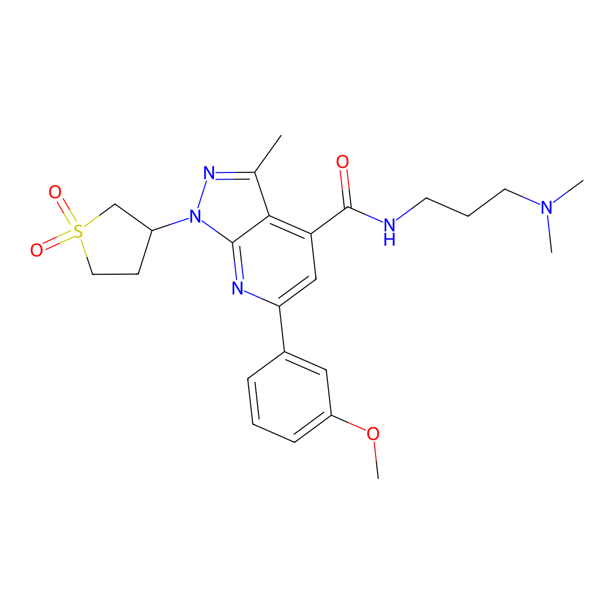 N-(3-(dimethylamino)propyl)-1-(1,1-dioxidotetrahydrothiophen-3-yl)-6-(3-methoxyphenyl)-3-methyl-1H-pyrazolo[3,4-b]pyridine-4-carboxamide molecular structure, CAS 1021263-16-0