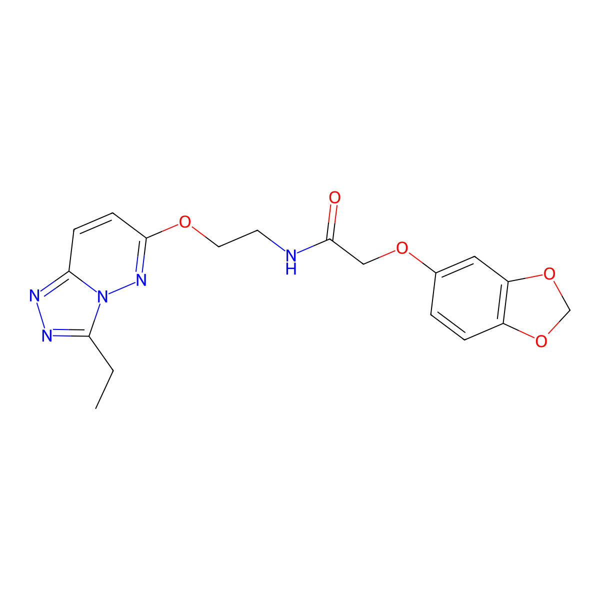 2-(benzo[d][1,3]dioxol-5-yloxy)-N-(2-((3-ethyl-[1,2,4]triazolo[4,3-b]pyridazin-6-yl)oxy)ethyl)acetamide molecular structure, CAS 1021263-20-6