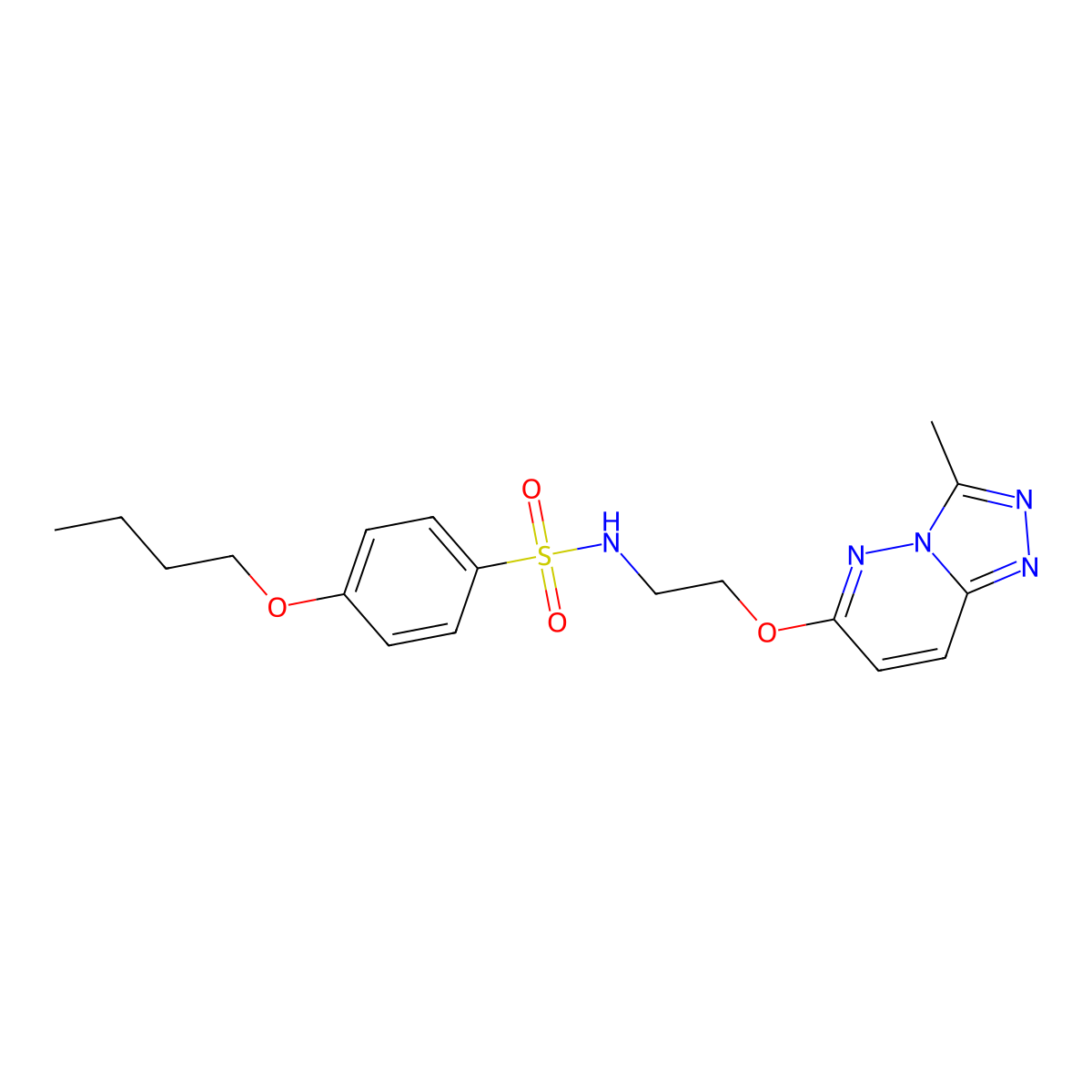 4-butoxy-N-(2-((3-methyl-[1,2,4]triazolo[4,3-b]pyridazin-6-yl)oxy)ethyl)benzenesulfonamide molecular structure, CAS 1021263-24-0