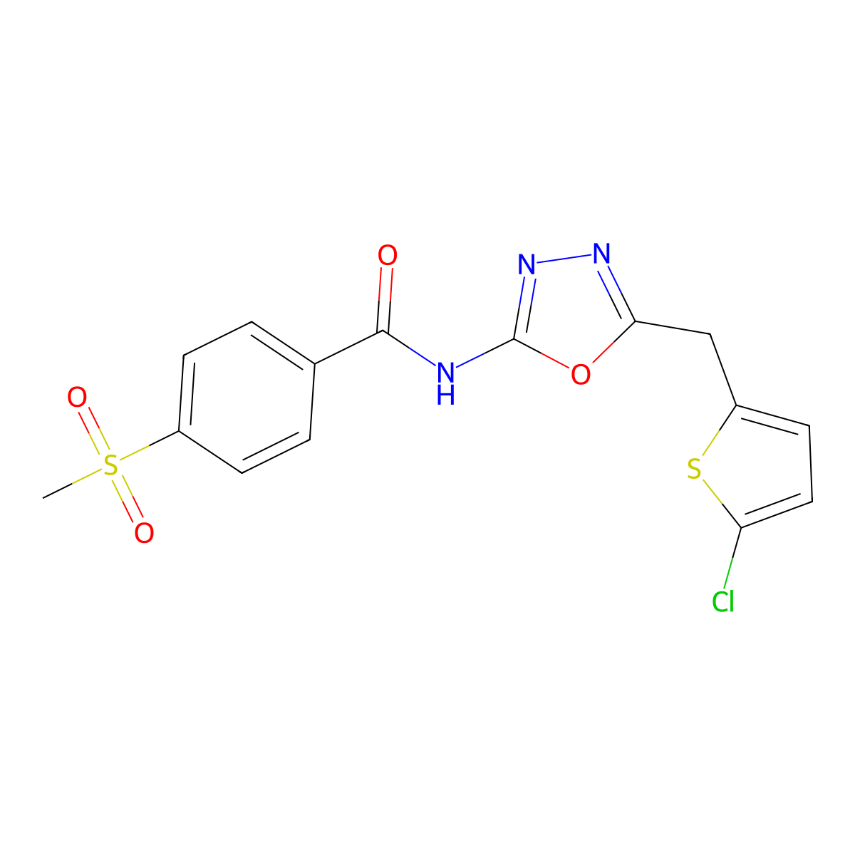 N-{5-[(5-chlorothiophen-2-yl)methyl]-1,3,4-oxadiazol-2-yl}-4-methanesulfonylbenzamide molecular structure, CAS 1021263-35-3
