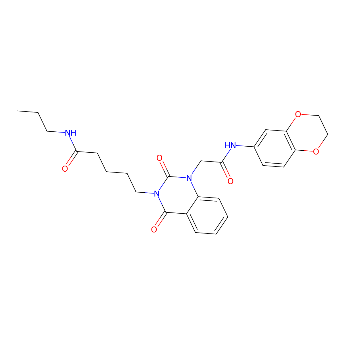 5-(1-{[(2,3-dihydro-1,4-benzodioxin-6-yl)carbamoyl]methyl}-2,4-dioxo-1,2,3,4-tetrahydroquinazolin-3-yl)-N-propylpentanamide molecular structure, CAS 1021263-41-1