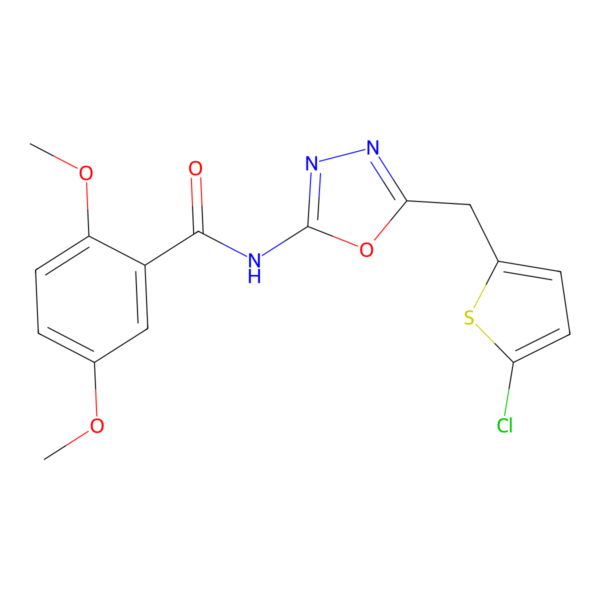 N-{5-[(5-chlorothiophen-2-yl)methyl]-1,3,4-oxadiazol-2-yl}-2,5-dimethoxybenzamide molecular structure, CAS 1021263-44-4