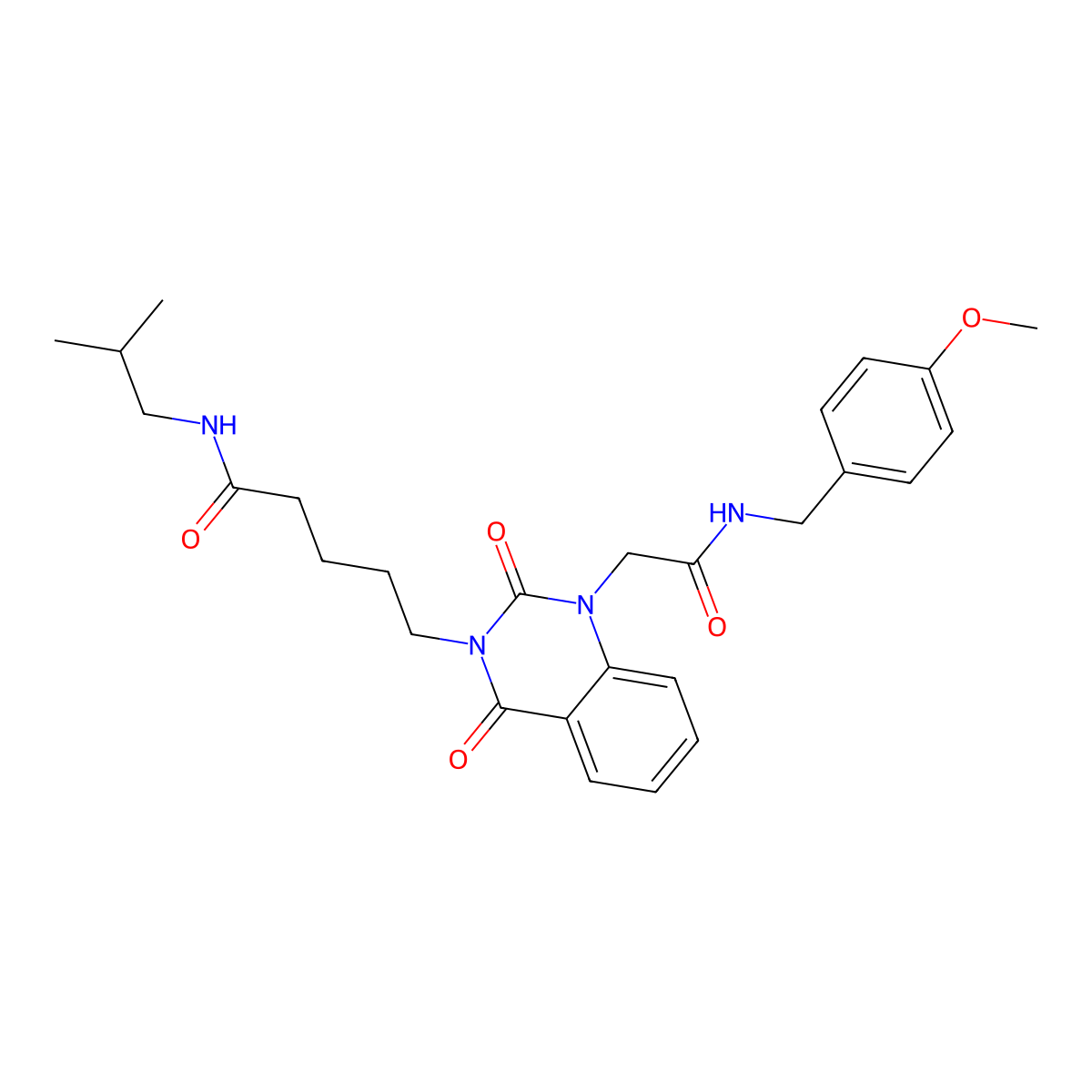 5-[1-({[(4-methoxyphenyl)methyl]carbamoyl}methyl)-2,4-dioxo-1,2,3,4-tetrahydroquinazolin-3-yl]-N-(2-methylpropyl)pentanamide molecular structure, CAS 1021263-48-8