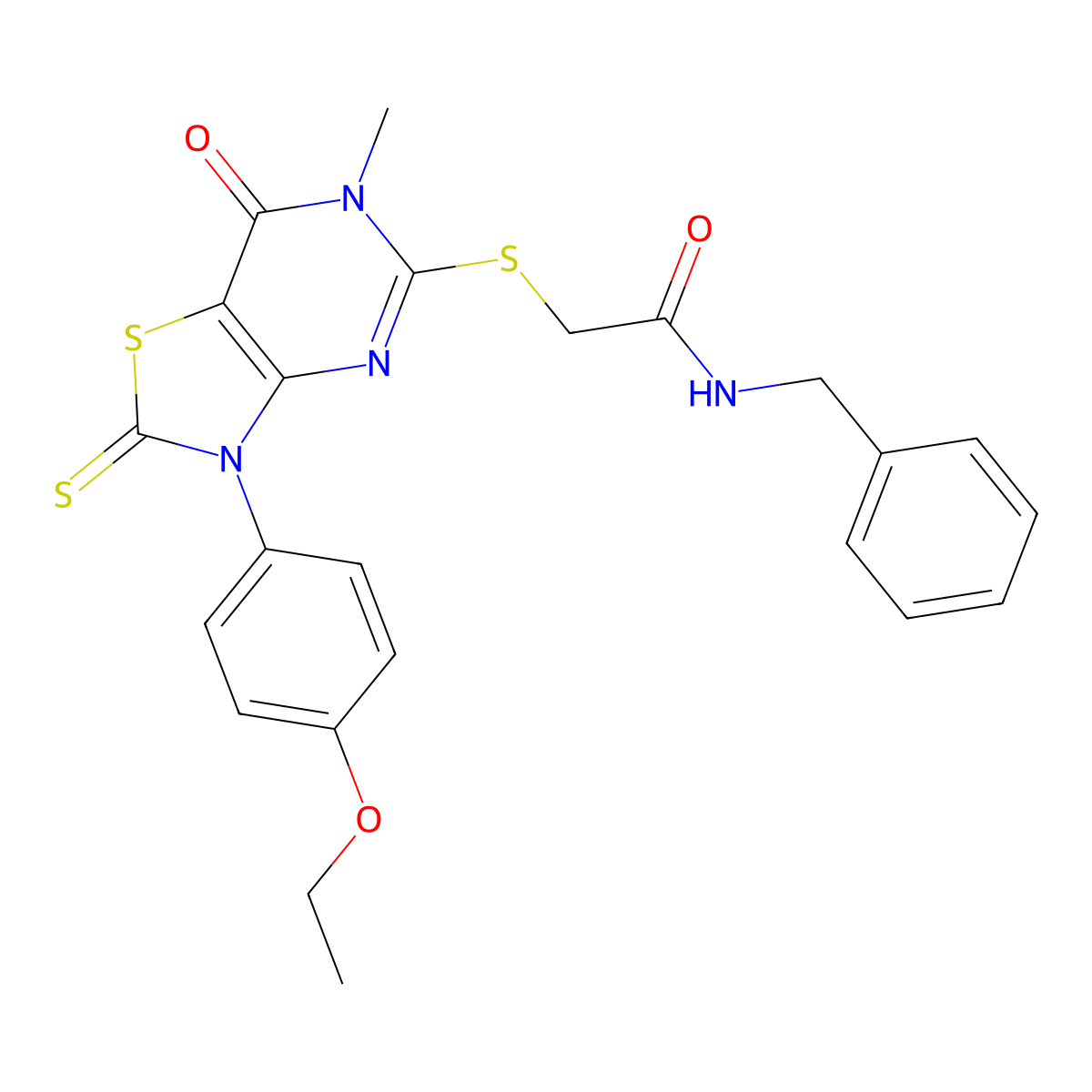 N-benzyl-2-((3-(4-ethoxyphenyl)-6-methyl-7-oxo-2-thioxo-2,3,6,7-tetrahydrothiazolo[4,5-d]pyrimidin-5-yl)thio)acetamide molecular structure, CAS 1021263-52-4