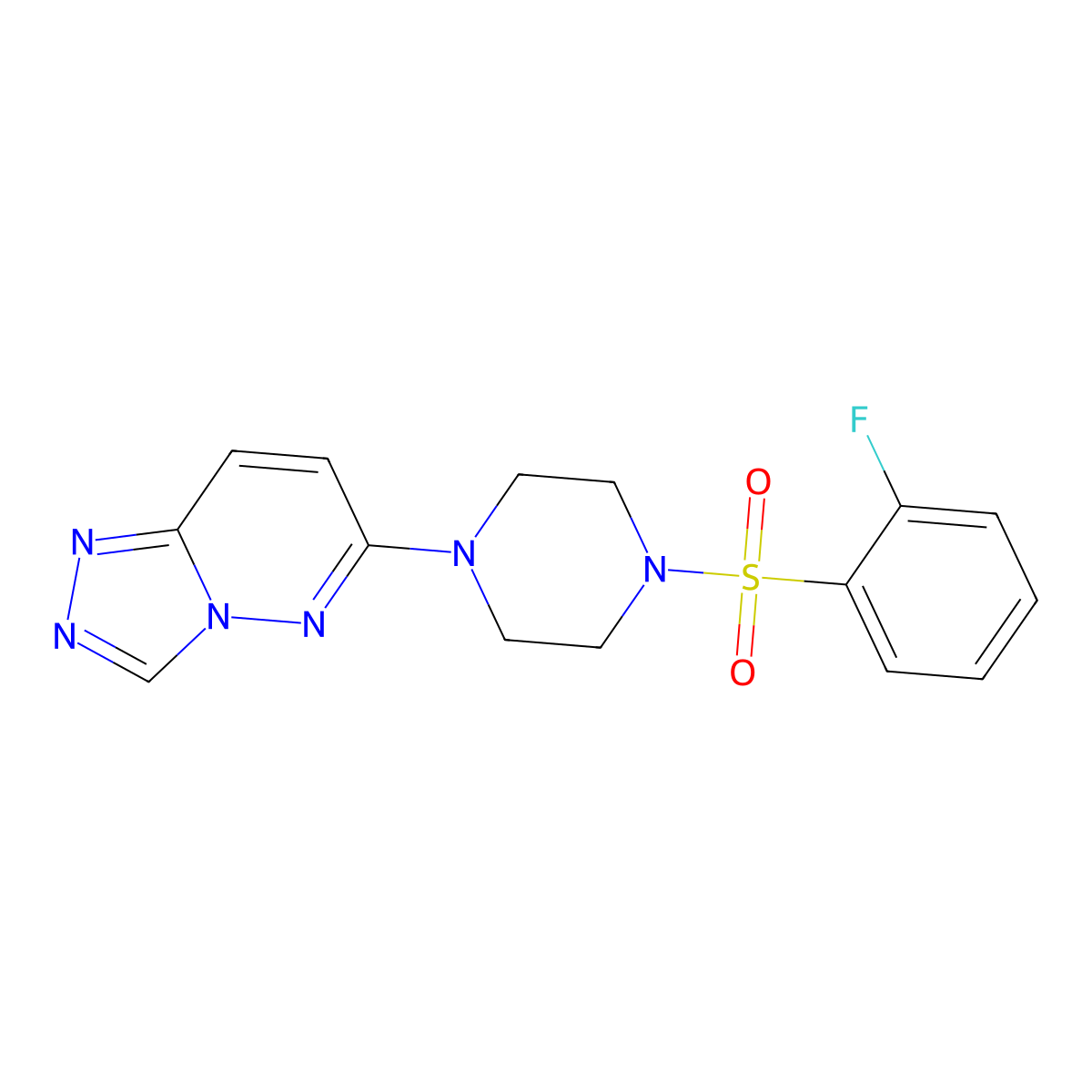 1-(2-Fluorobenzenesulfonyl)-4-{[1,2,4]triazolo[4,3-b]pyridazin-6-yl}piperazine molecular structure, CAS 1021263-65-9