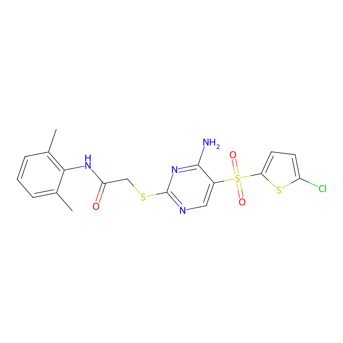 2-({4-amino-5-[(5-chlorothiophen-2-yl)sulfonyl]pyrimidin-2-yl}sulfanyl)-N-(2,6-dimethylphenyl)acetamide molecular structure, CAS 1021263-66-0