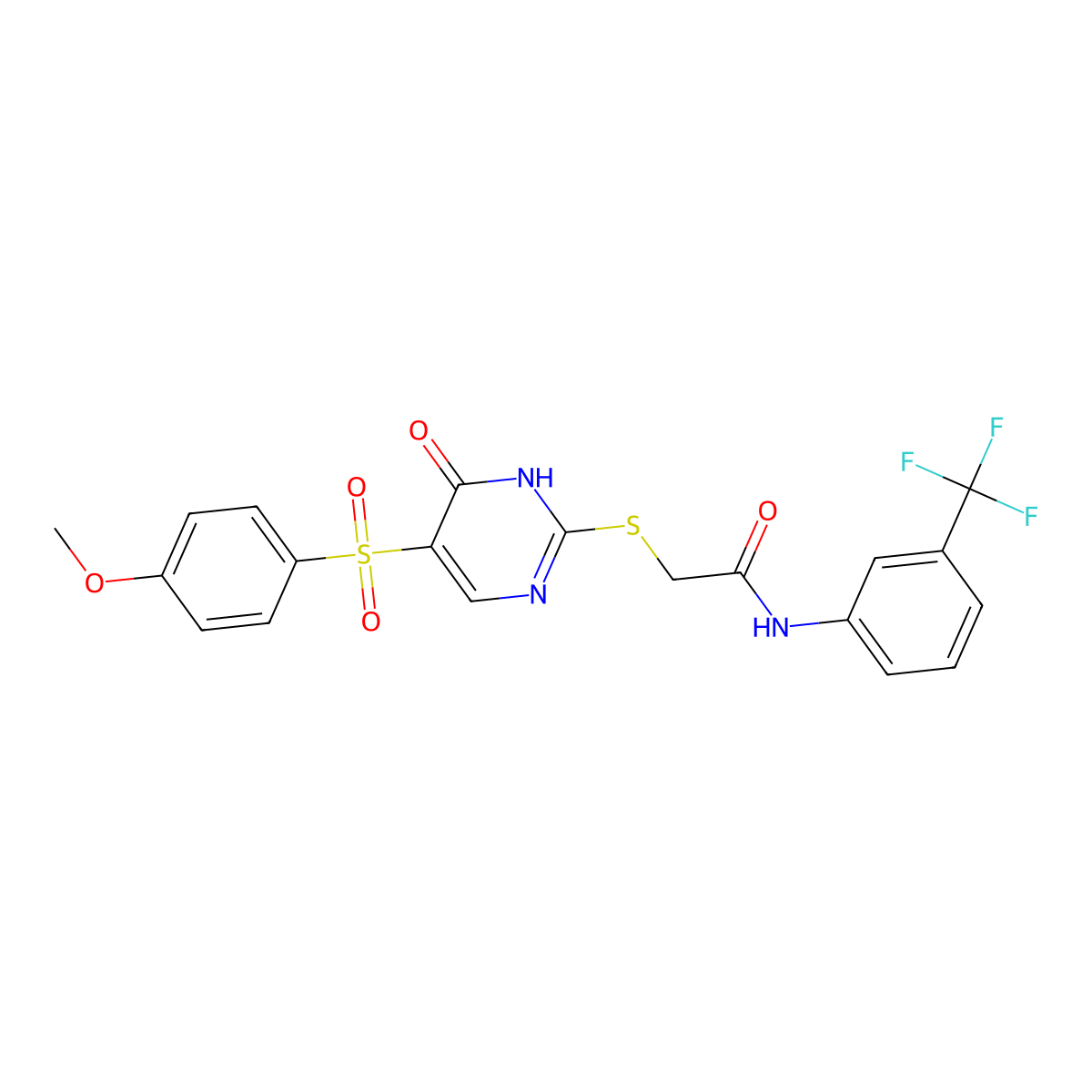 2-{[5-(4-methoxybenzenesulfonyl)-6-oxo-1,6-dihydropyrimidin-2-yl]sulfanyl}-N-[3-(trifluoromethyl)phenyl]acetamide molecular structure, CAS 1021263-80-8