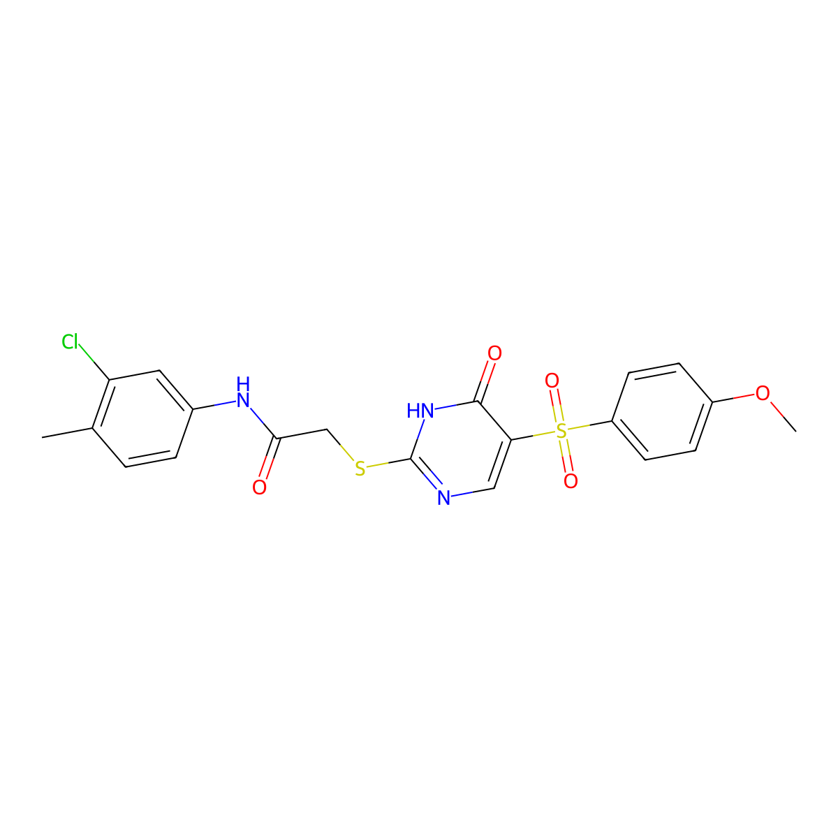 N-(3-chloro-4-methylphenyl)-2-{[5-(4-methoxybenzenesulfonyl)-6-oxo-1,6-dihydropyrimidin-2-yl]sulfanyl}acetamide molecular structure, CAS 1021263-82-0