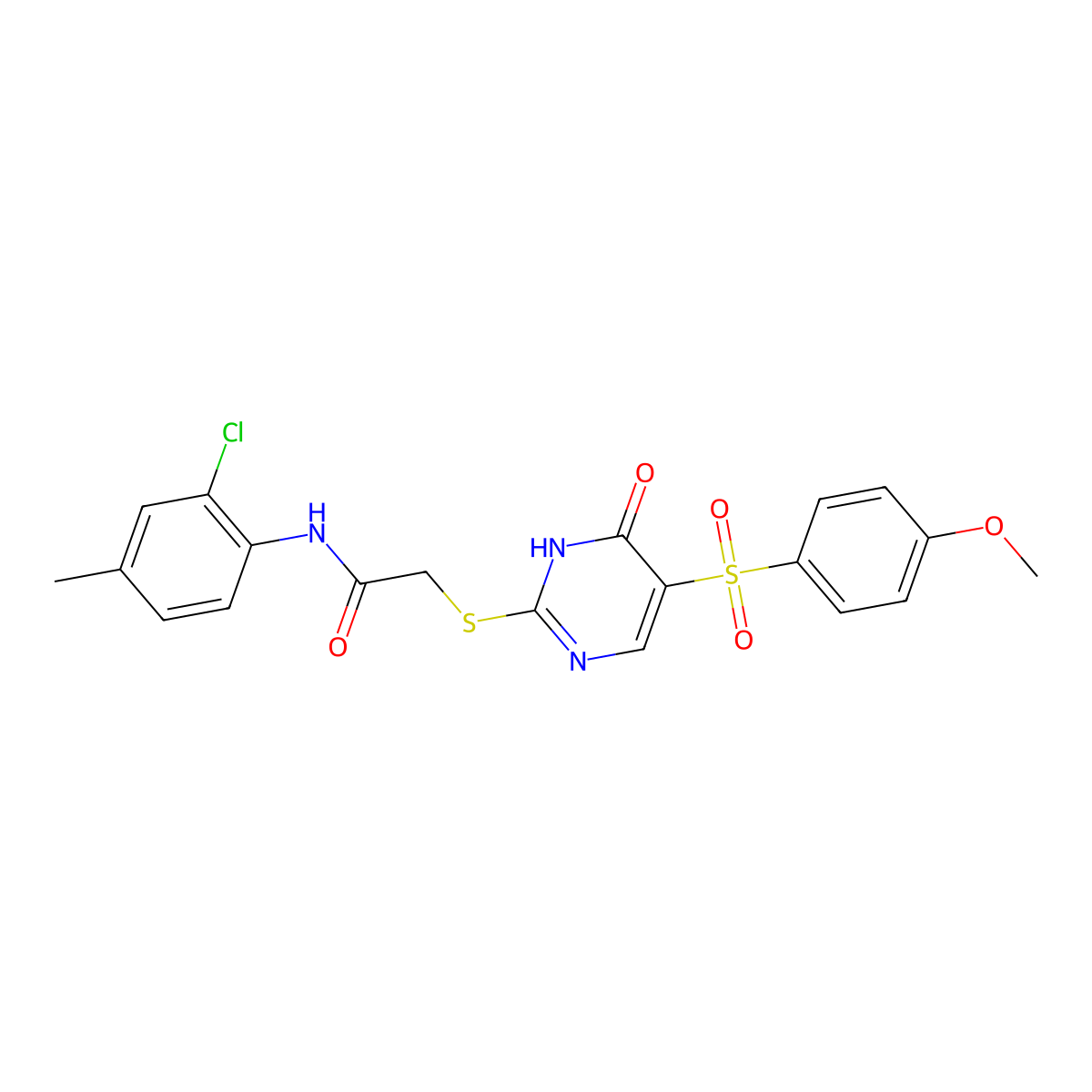 N-(2-chloro-4-methylphenyl)-2-{[5-(4-methoxybenzenesulfonyl)-6-oxo-1,6-dihydropyrimidin-2-yl]sulfanyl}acetamide molecular structure, CAS 1021263-84-2