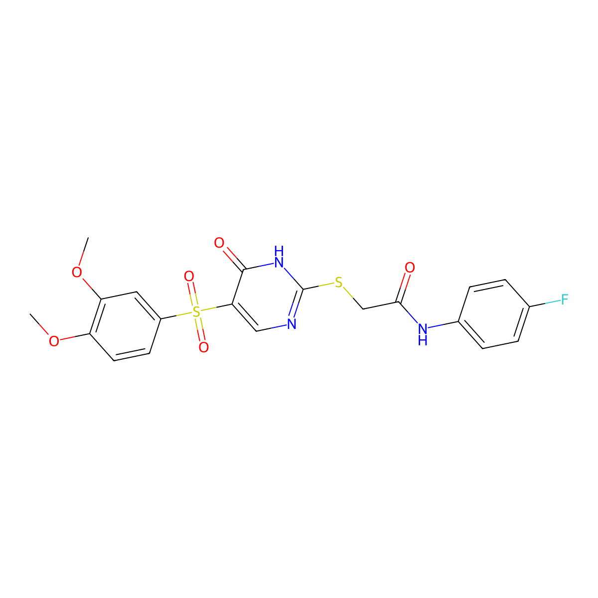 2-{[5-(3,4-dimethoxybenzenesulfonyl)-6-oxo-1,6-dihydropyrimidin-2-yl]sulfanyl}-N-(4-fluorophenyl)acetamide molecular structure, CAS 1021263-88-6