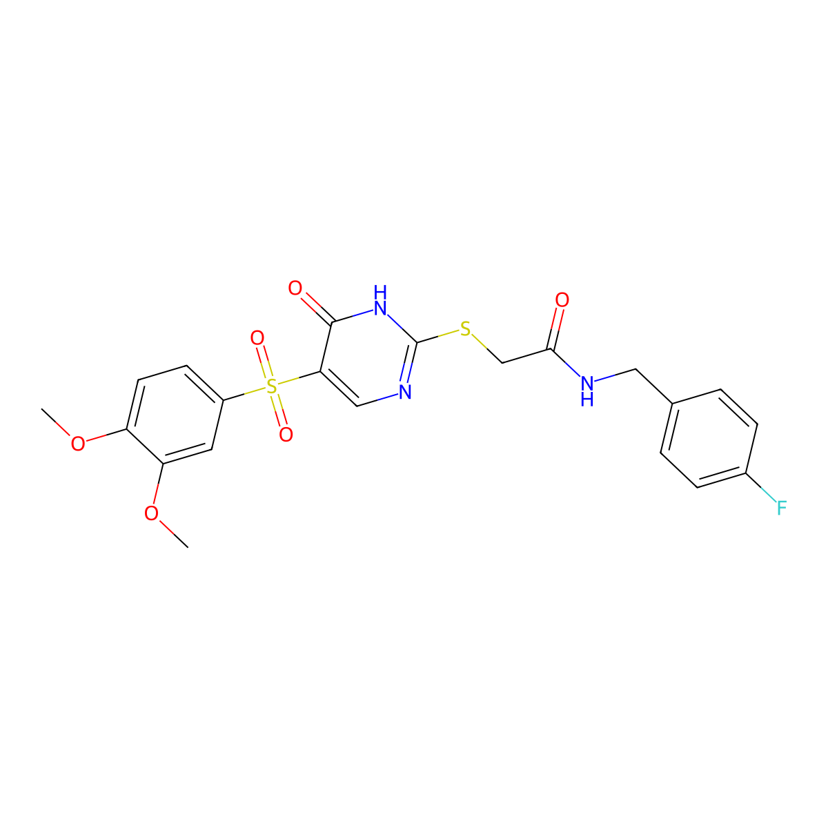 2-{[5-(3,4-dimethoxybenzenesulfonyl)-6-oxo-1,6-dihydropyrimidin-2-yl]sulfanyl}-N-[(4-fluorophenyl)methyl]acetamide molecular structure, CAS 1021263-90-0