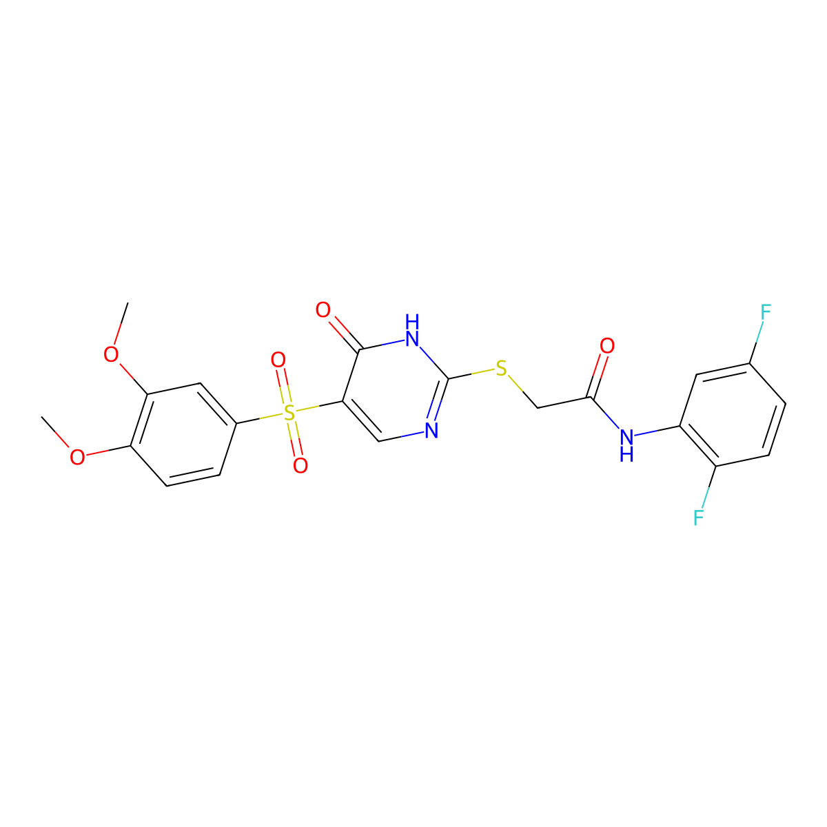 N-(2,5-difluorophenyl)-2-{[5-(3,4-dimethoxybenzenesulfonyl)-6-oxo-1,6-dihydropyrimidin-2-yl]sulfanyl}acetamide molecular structure, CAS 1021263-92-2