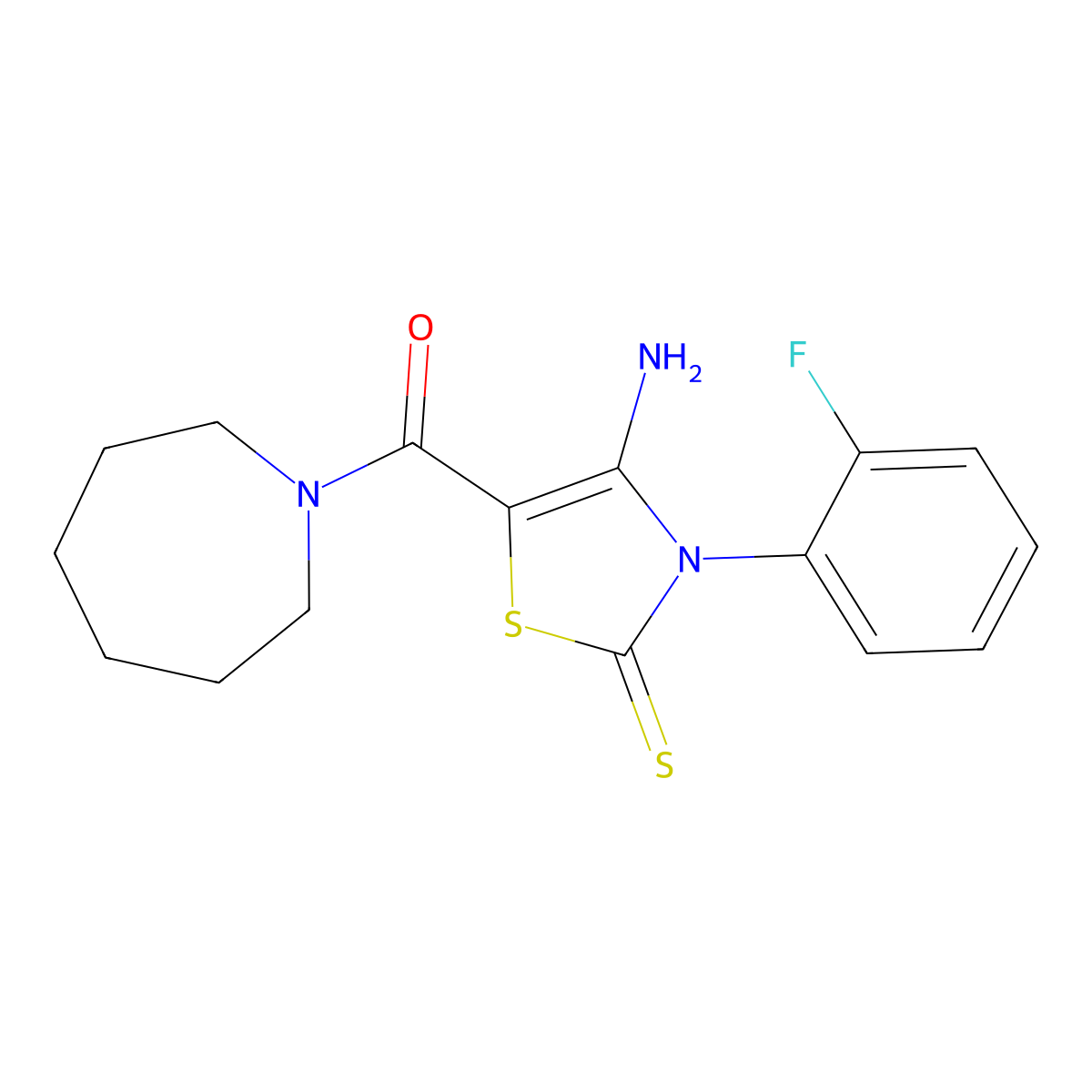 4-Amino-5-(azepane-1-carbonyl)-3-(2-fluorophenyl)-2,3-dihydro-1,3-thiazole-2-thione molecular structure, CAS 1021264-14-1