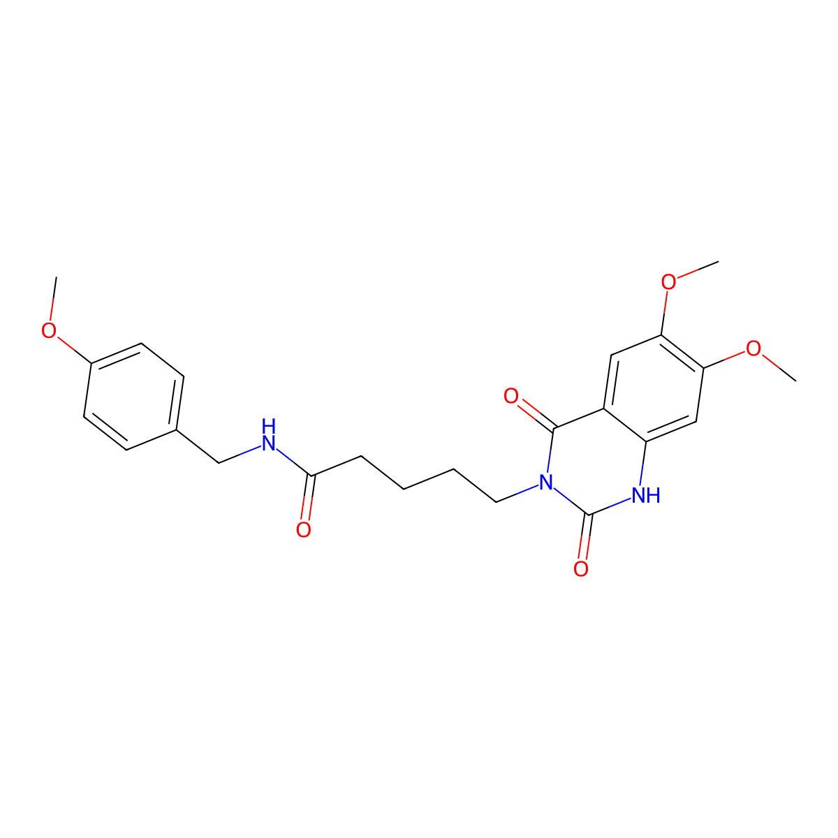 5-(6,7-dimethoxy-2,4-dioxo-1,2,3,4-tetrahydroquinazolin-3-yl)-N-[(4-methoxyphenyl)methyl]pentanamide molecular structure, CAS 1021264-19-6