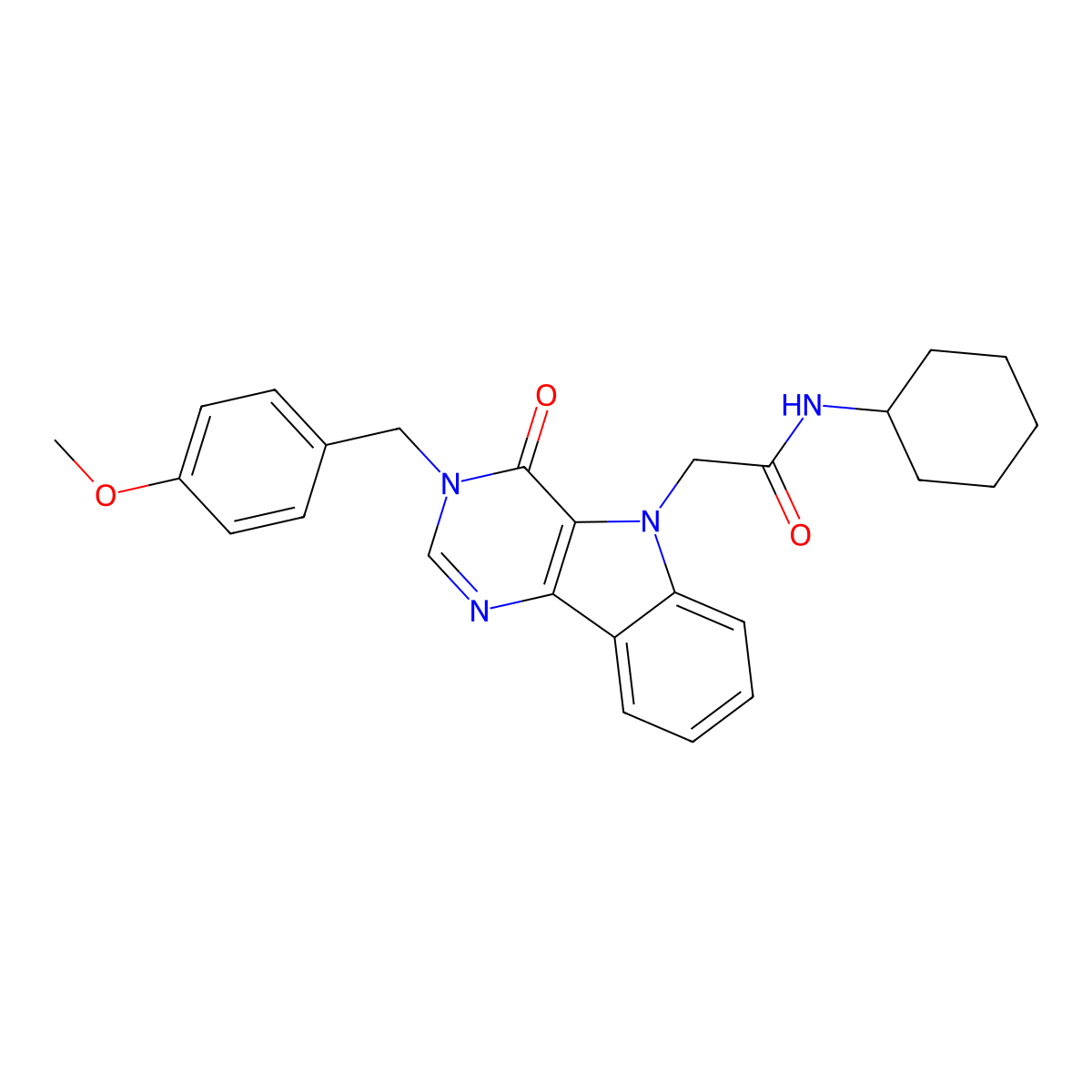 N-cyclohexyl-2-{3-[(4-methoxyphenyl)methyl]-4-oxo-3H,4H,5H-pyrimido[5,4-b]indol-5-yl}acetamide molecular structure, CAS 1021264-24-3