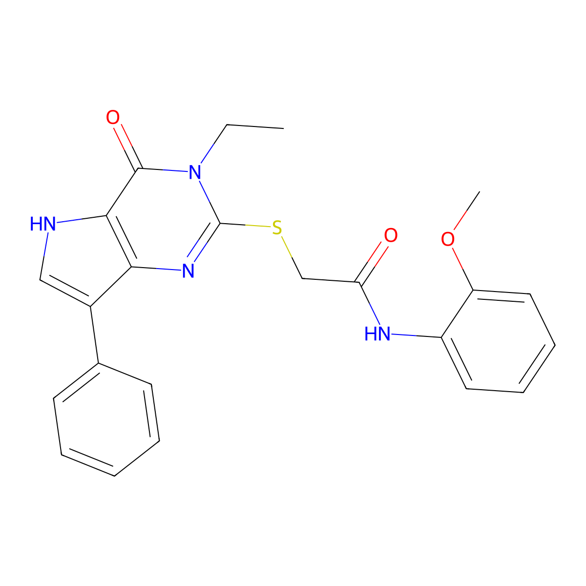 2-[(3-ethyl-4-oxo-7-phenyl-4,5-dihydro-3H-pyrrolo[3,2-d]pyrimidin-2-yl)sulfanyl]-N-(2-methoxyphenyl)acetamide molecular structure, CAS 1021264-28-7