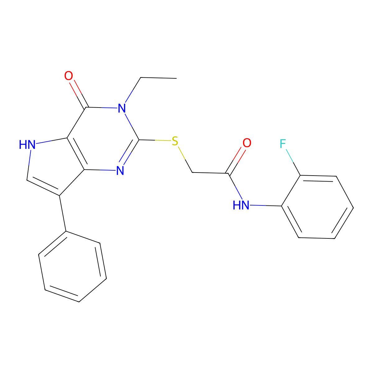 2-[(3-ethyl-4-oxo-7-phenyl-4,5-dihydro-3H-pyrrolo[3,2-d]pyrimidin-2-yl)sulfanyl]-N-(2-fluorophenyl)acetamide molecular structure, CAS 1021264-30-1