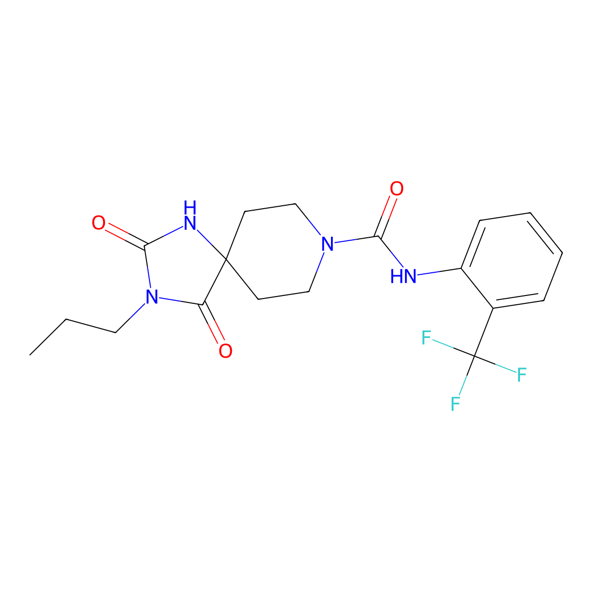 2,4-dioxo-3-propyl-N-[2-(trifluoromethyl)phenyl]-1,3,8-triazaspiro[4.5]decane-8-carboxamide molecular structure, CAS 1021264-40-3