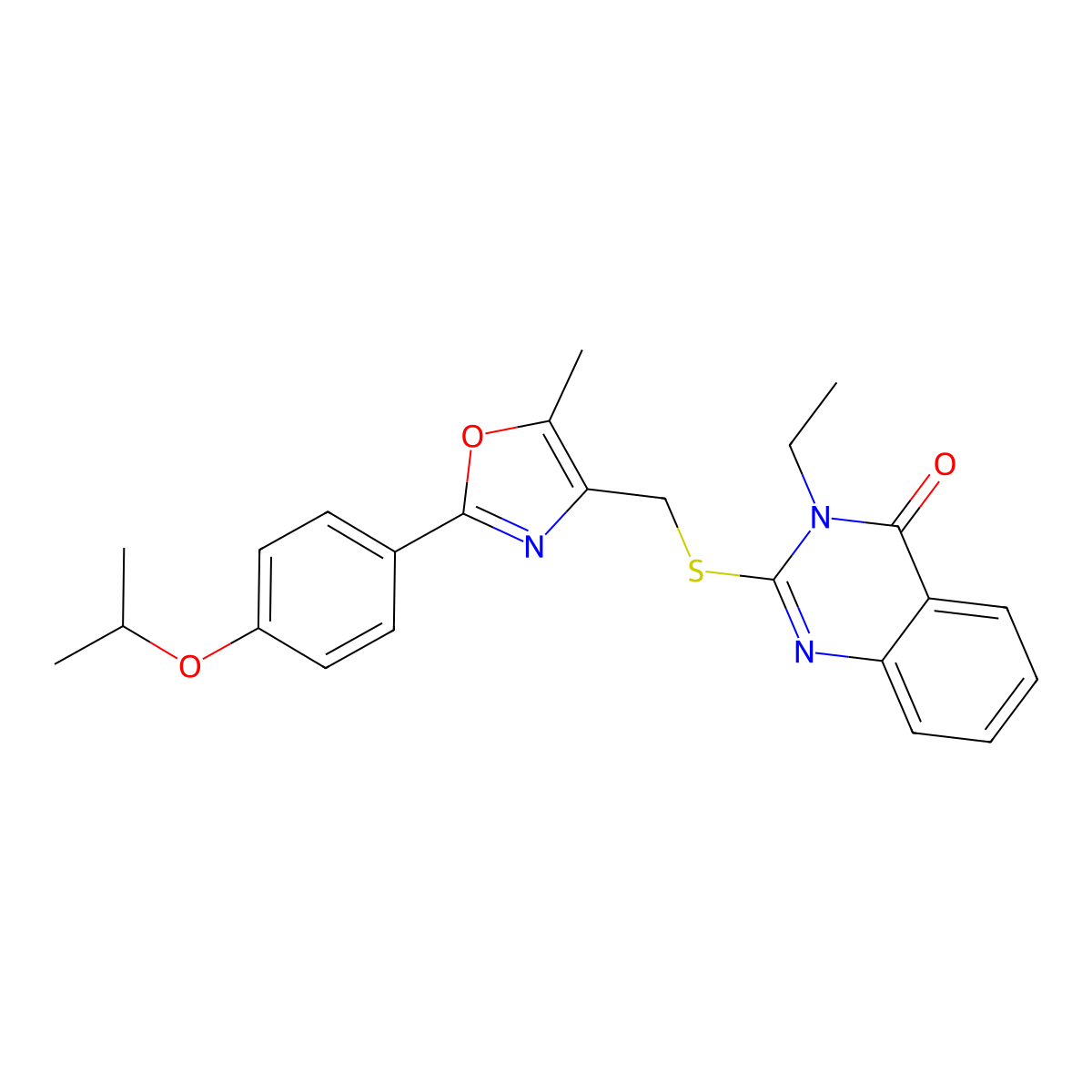 3-ethyl-2-(((2-(4-isopropoxyphenyl)-5-methyloxazol-4-yl)methyl)thio)quinazolin-4(3H)-one molecular structure, CAS 1021264-43-6