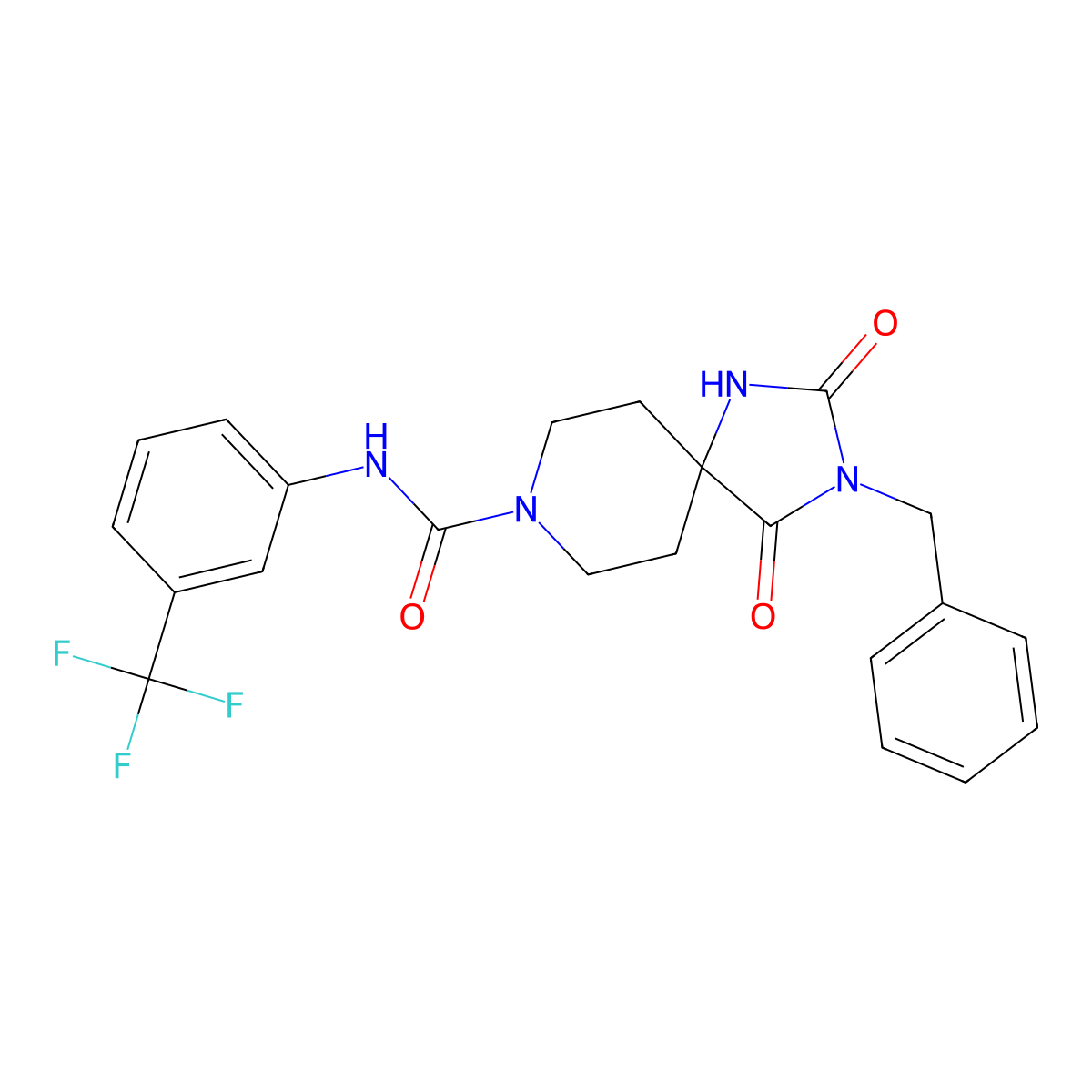 3-benzyl-2,4-dioxo-N-[3-(trifluoromethyl)phenyl]-1,3,8-triazaspiro[4.5]decane-8-carboxamide molecular structure, CAS 1021264-44-7