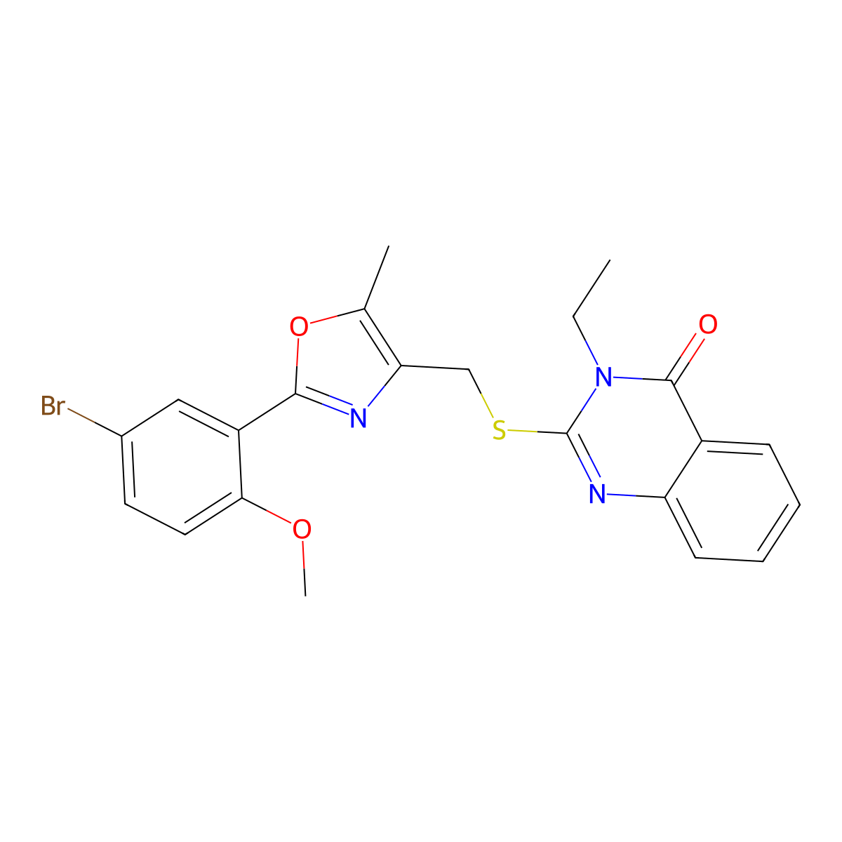 2-(((2-(5-bromo-2-methoxyphenyl)-5-methyloxazol-4-yl)methyl)thio)-3-ethylquinazolin-4(3H)-one molecular structure, CAS 1021264-45-8