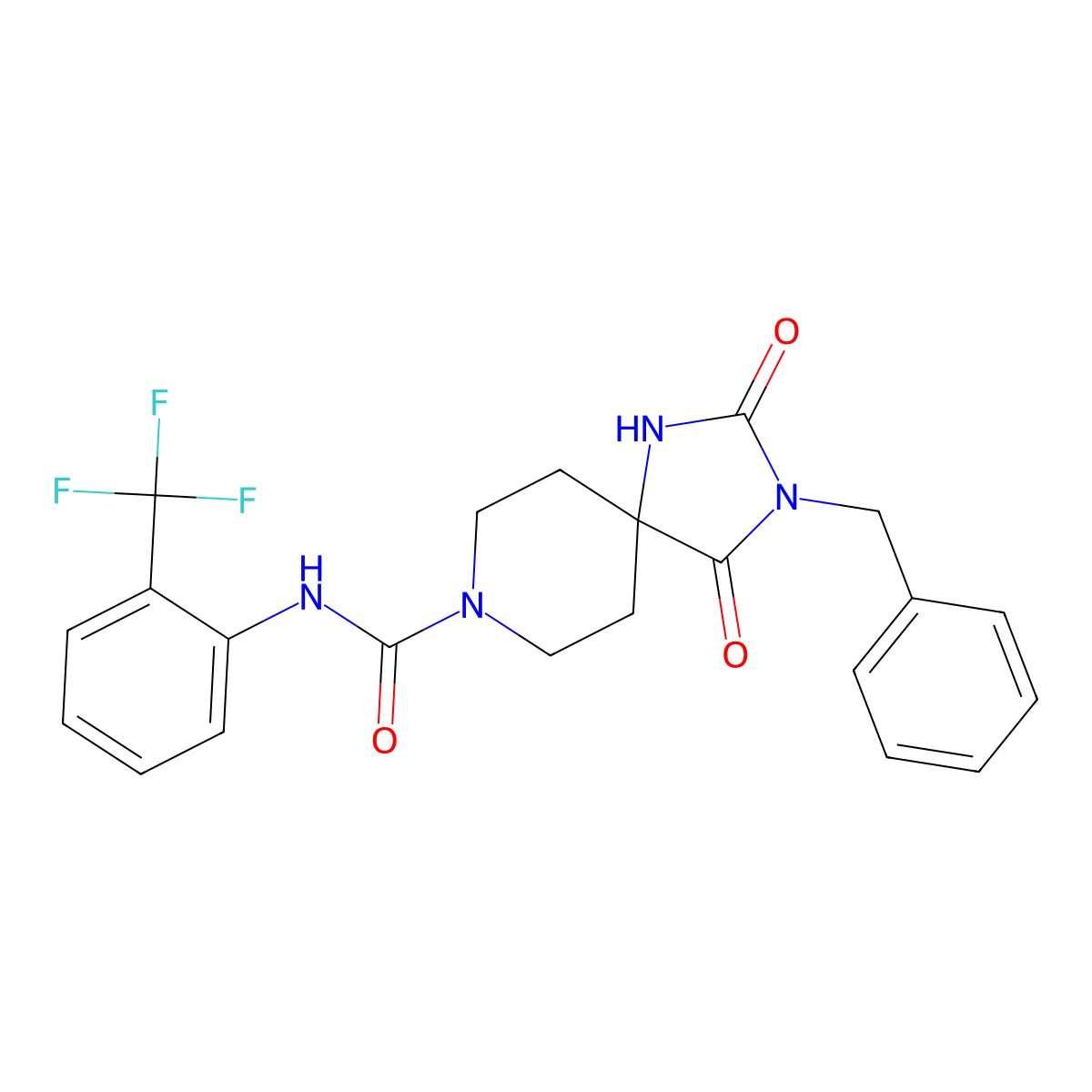 3-benzyl-2,4-dioxo-N-[2-(trifluoromethyl)phenyl]-1,3,8-triazaspiro[4.5]decane-8-carboxamide molecular structure, CAS 1021264-46-9