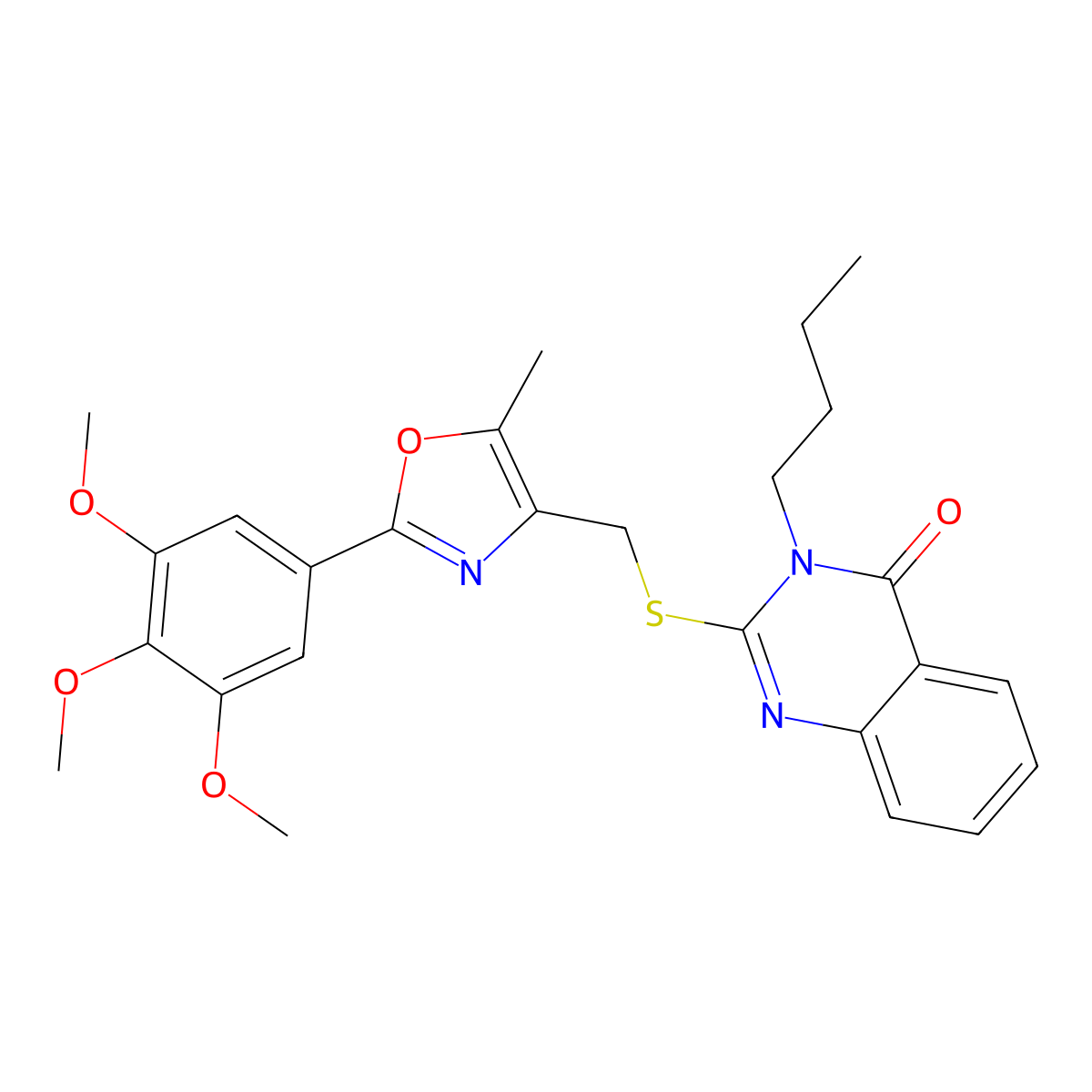 3-Butyl-2-({[5-methyl-2-(3,4,5-trimethoxyphenyl)-1,3-oxazol-4-yl]methyl}sulfanyl)-3,4-dihydroquinazolin-4-one molecular structure, CAS 1021264-47-0