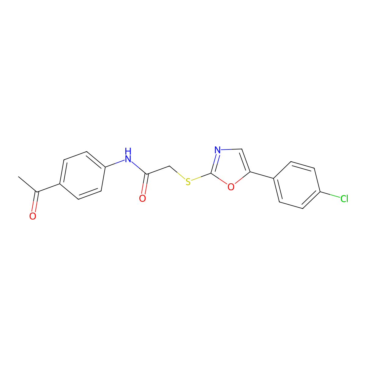 N-(4-acetylphenyl)-2-{[5-(4-chlorophenyl)-1,3-oxazol-2-yl]sulfanyl}acetamide molecular structure, CAS 1021264-48-1
