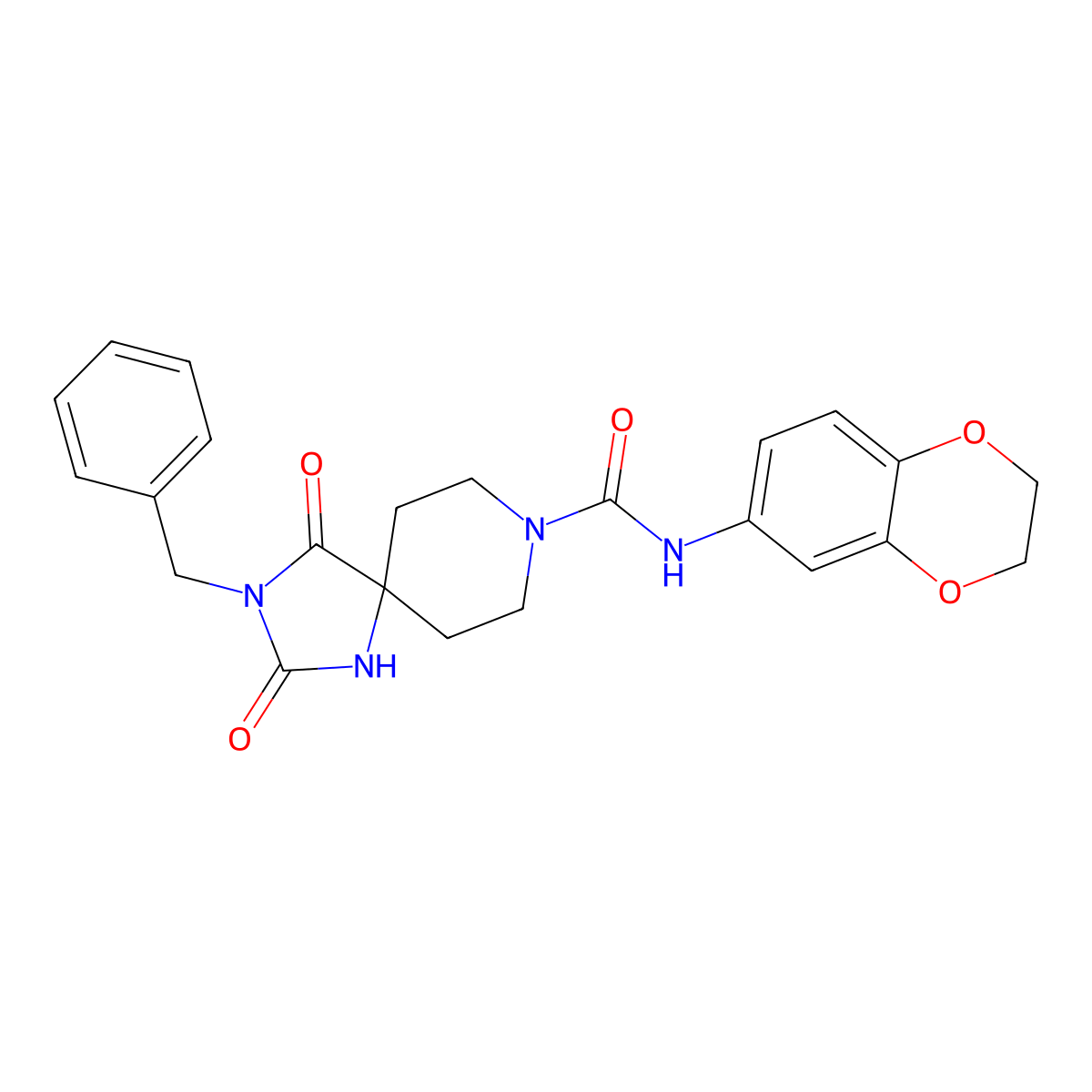 3-benzyl-N-(2,3-dihydrobenzo[b][1,4]dioxin-6-yl)-2,4-dioxo-1,3,8-triazaspiro[4.5]decane-8-carboxamide molecular structure, CAS 1021264-49-2