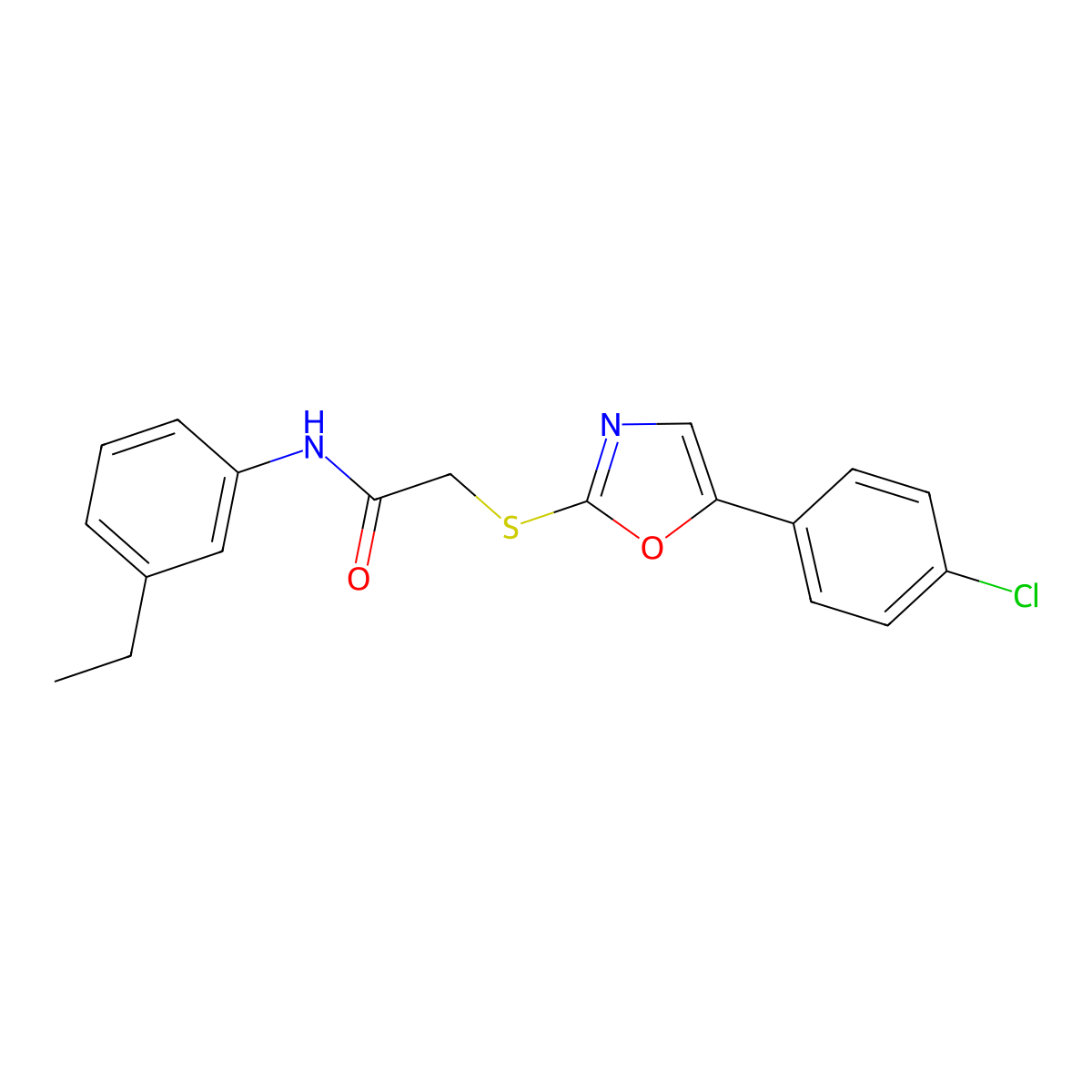 2-((5-(4-chlorophenyl)oxazol-2-yl)thio)-N-(3-ethylphenyl)acetamide molecular structure, CAS 1021264-52-7
