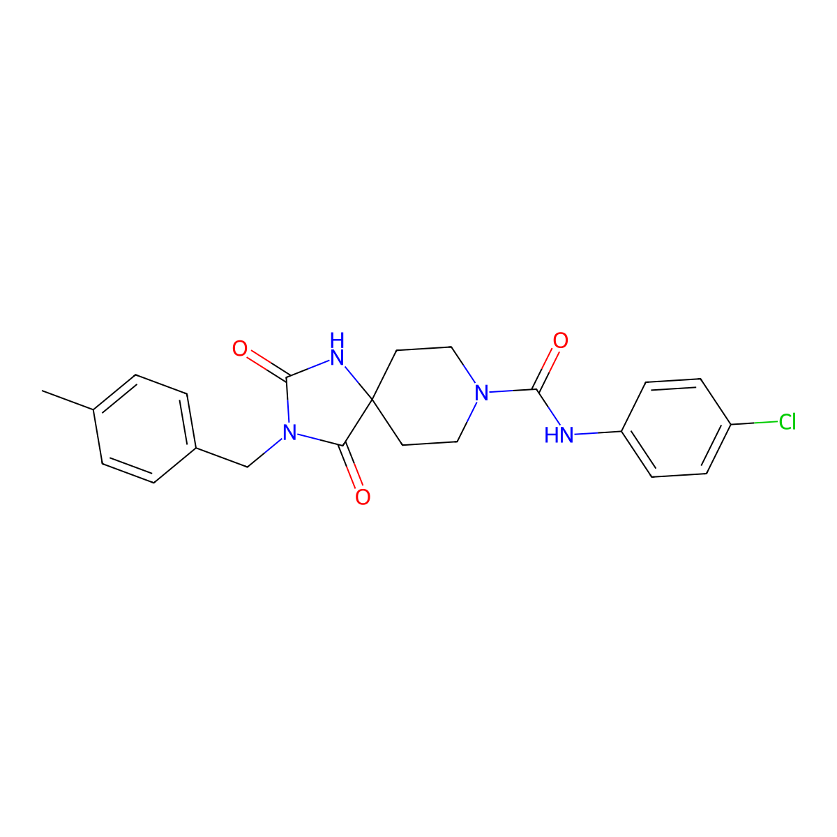 N-(4-chlorophenyl)-3-[(4-methylphenyl)methyl]-2,4-dioxo-1,3,8-triazaspiro[4.5]decane-8-carboxamide molecular structure, CAS 1021264-55-0