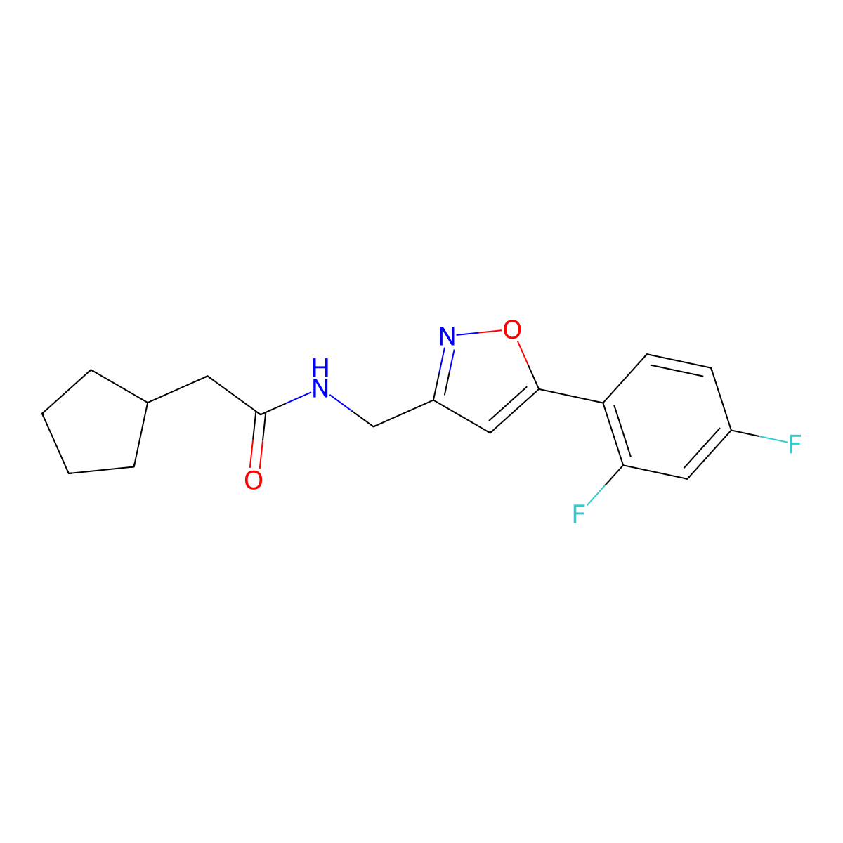 2-cyclopentyl-N-{[5-(2,4-difluorophenyl)-1,2-oxazol-3-yl]methyl}acetamide molecular structure, CAS 1021264-58-3