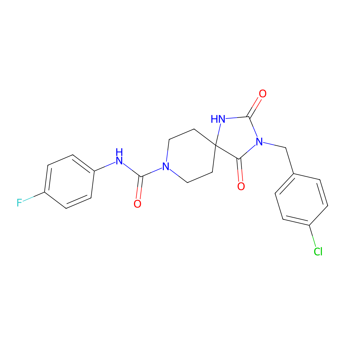 3-(4-chlorobenzyl)-N-(4-fluorophenyl)-2,4-dioxo-1,3,8-triazaspiro[4.5]decane-8-carboxamide molecular structure, CAS 1021264-60-7