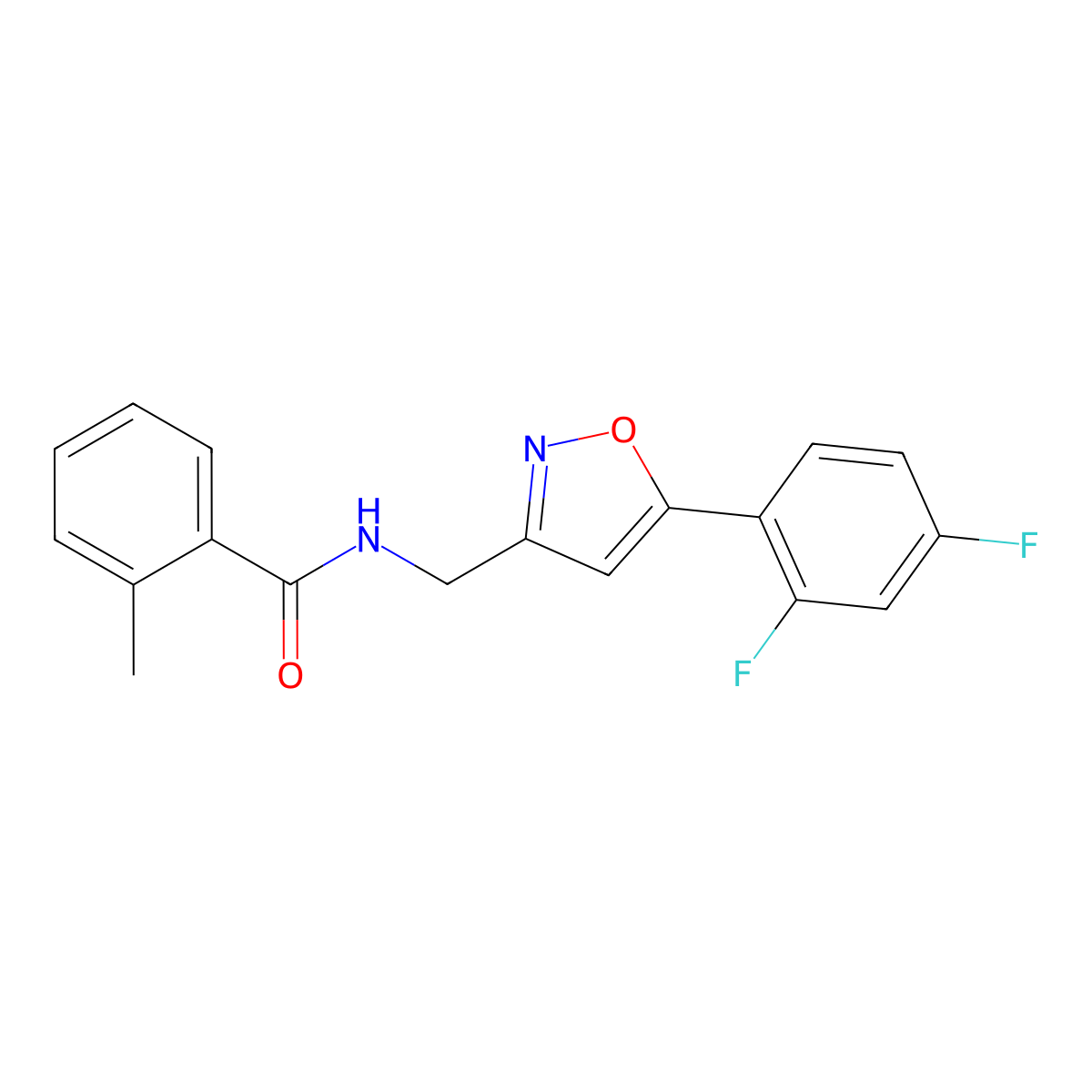 N-{[5-(2,4-difluorophenyl)-1,2-oxazol-3-yl]methyl}-2-methylbenzamide molecular structure, CAS 1021264-61-8