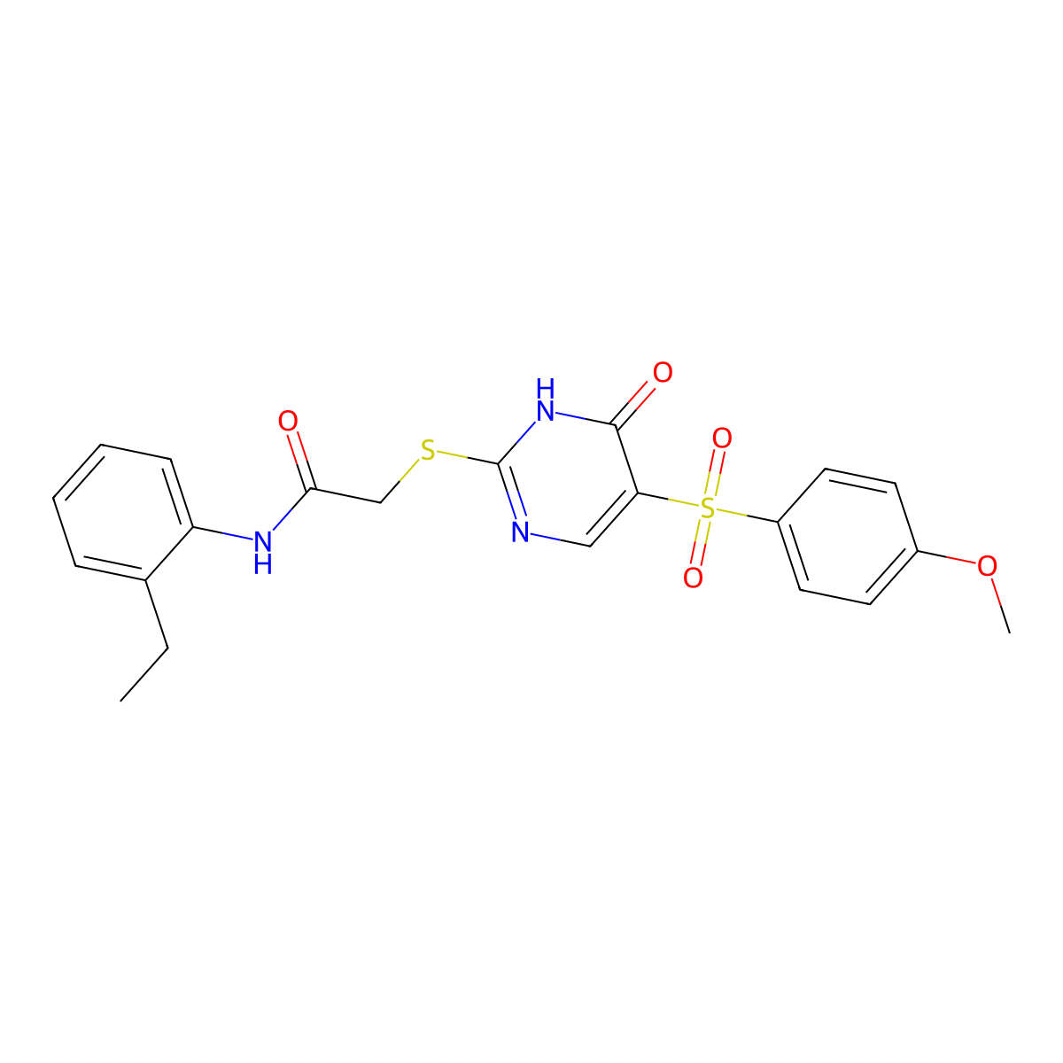 N-(2-ethylphenyl)-2-{[5-(4-methoxybenzenesulfonyl)-6-oxo-1,6-dihydropyrimidin-2-yl]sulfanyl}acetamide molecular structure, CAS 1021264-62-9